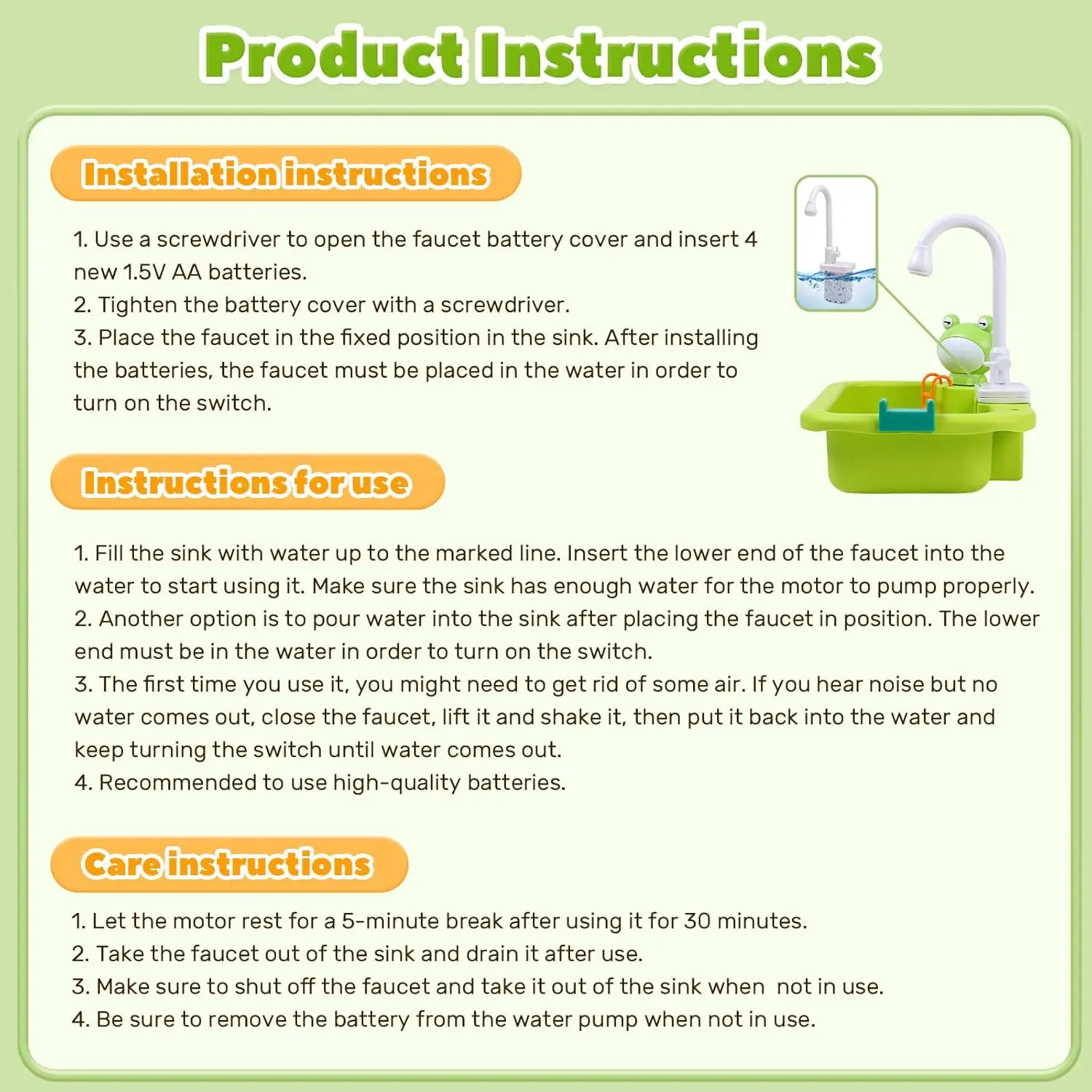 Play Sink with Running Water, Pretend Play Kitchen Sink with Upgraded Electric Faucet, Realistic kitchen play set learning cookingset Plastic Toy