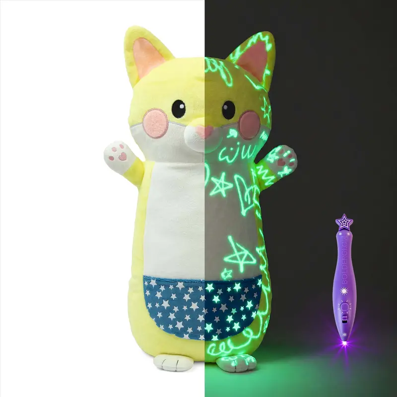 Bear Glow-in-The-Dark Plush with Light Pen, Soft & Cuddly Plush Toy for Kids, Draw with Light and Create Magical Glow Artwork