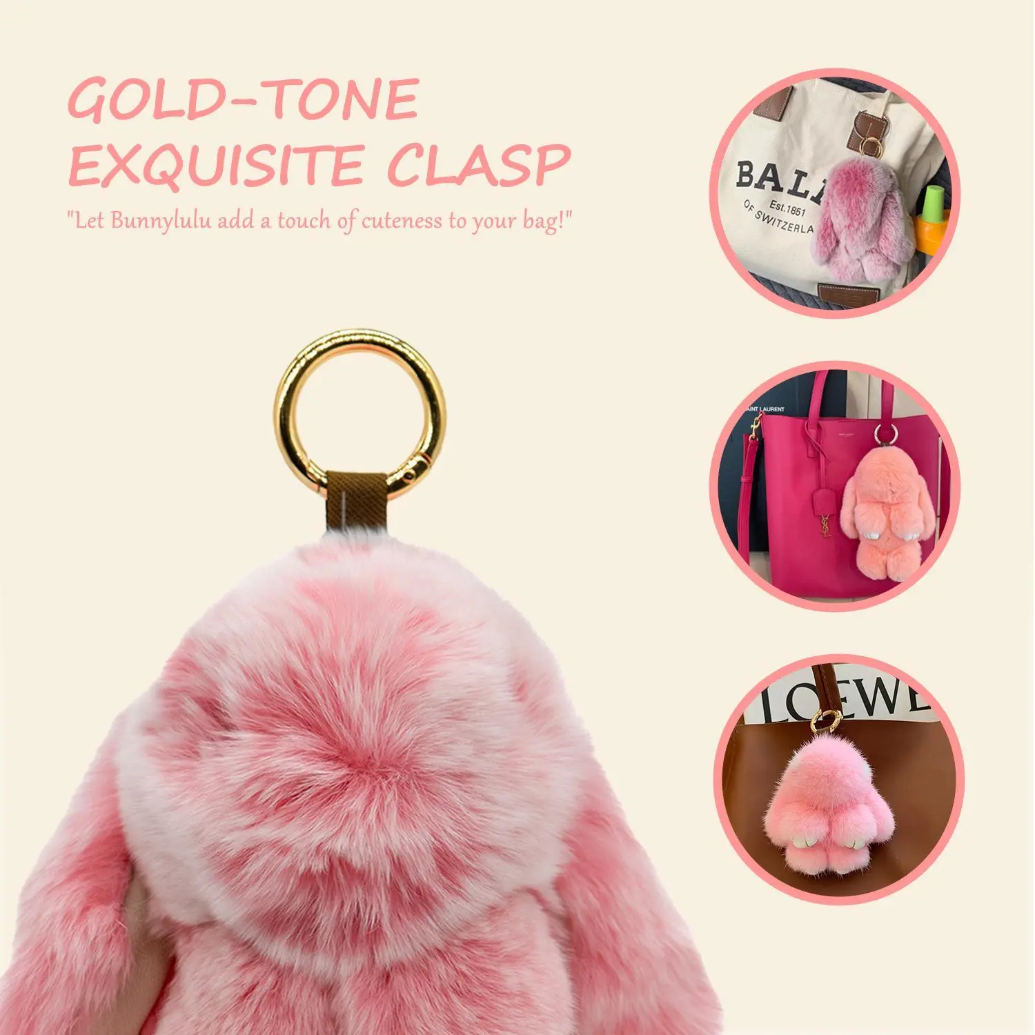 BunnyLulu Handmade Fluffy Bunny PomPom Keychain with Designed Tin Box, – Cute Eater Basket Gift, Travel Accessory & Birthday Present for Girls & Women
