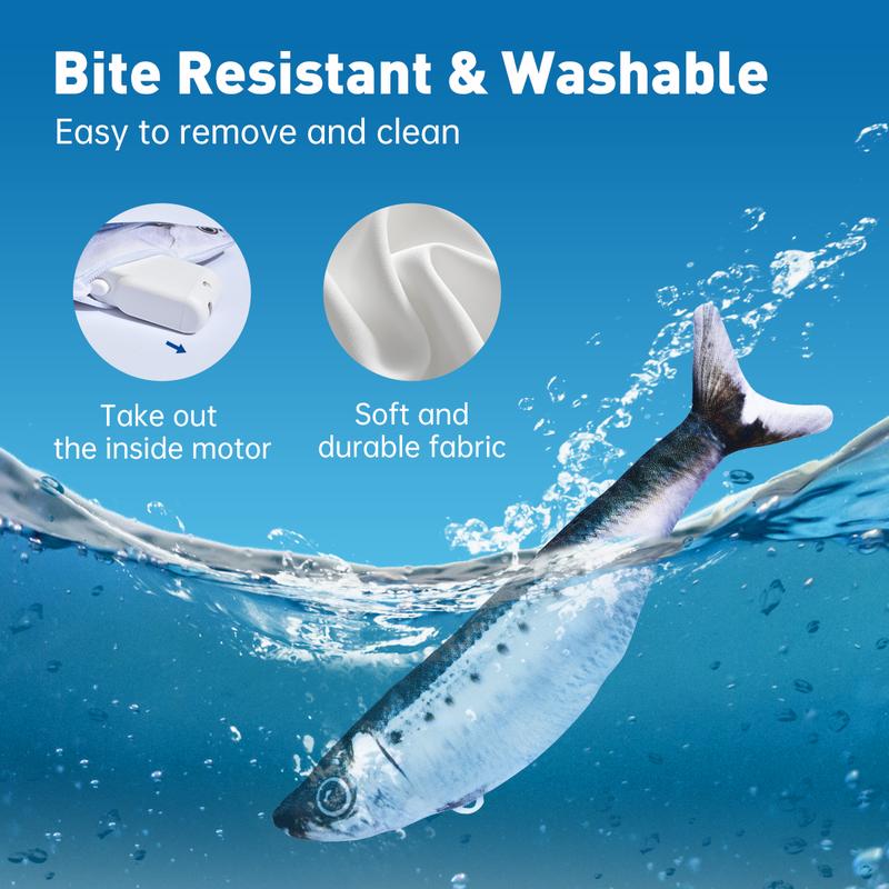 Bitesized Realistic Flopping Fish Cat Toys, 3 Pack, Interactive Cat toys for All Breeds, Tap-Activated 3 Flapping Mode, Sardine/Saury/Yellow Croaker, 7.1 Inches, with Catnip, Rechargeable