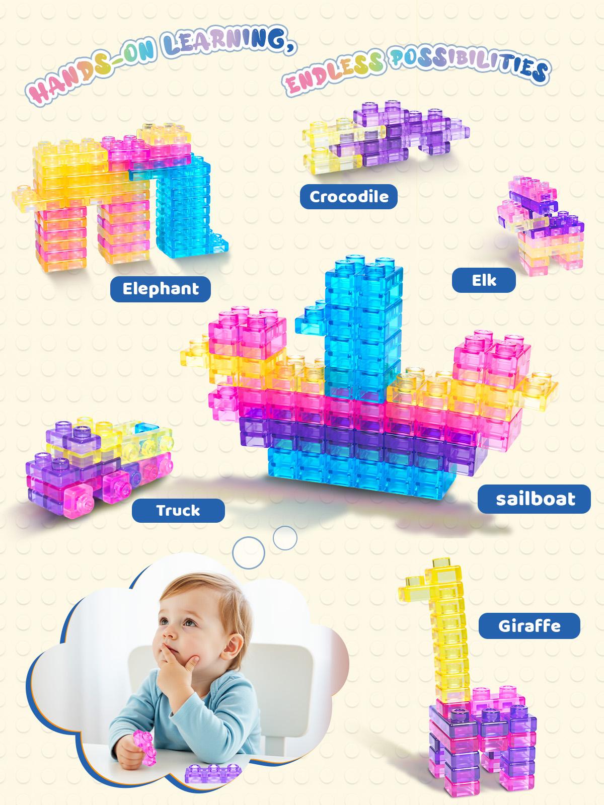 JOYSPOT Soft Jelly Building Blocks, Squishy Multi-color Stacking Building Blocks Toy Set, Non-toxic Sensory Tactile Play Toy Safe Squeezable & Stretchable Fun, Puzzle Blocks for Kids Early learning Preschool STEM Creative Construction Bath Toy Age 3+ tikt