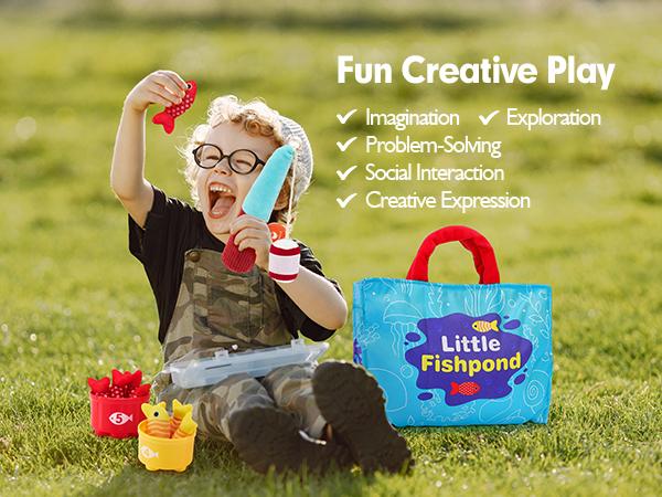 hahaland Toddler Fishing Set-10 in 1 Cloth Fishing Game Toddler Toys with Stacking Cups - Number Counting, Color Sorting Learning,Montessori-Inspired Fishing Game with 22 Pcs for 1 Year Old Boys Girls,Newborn/toddler Birthday Gift,Stackable Fish Buckets
