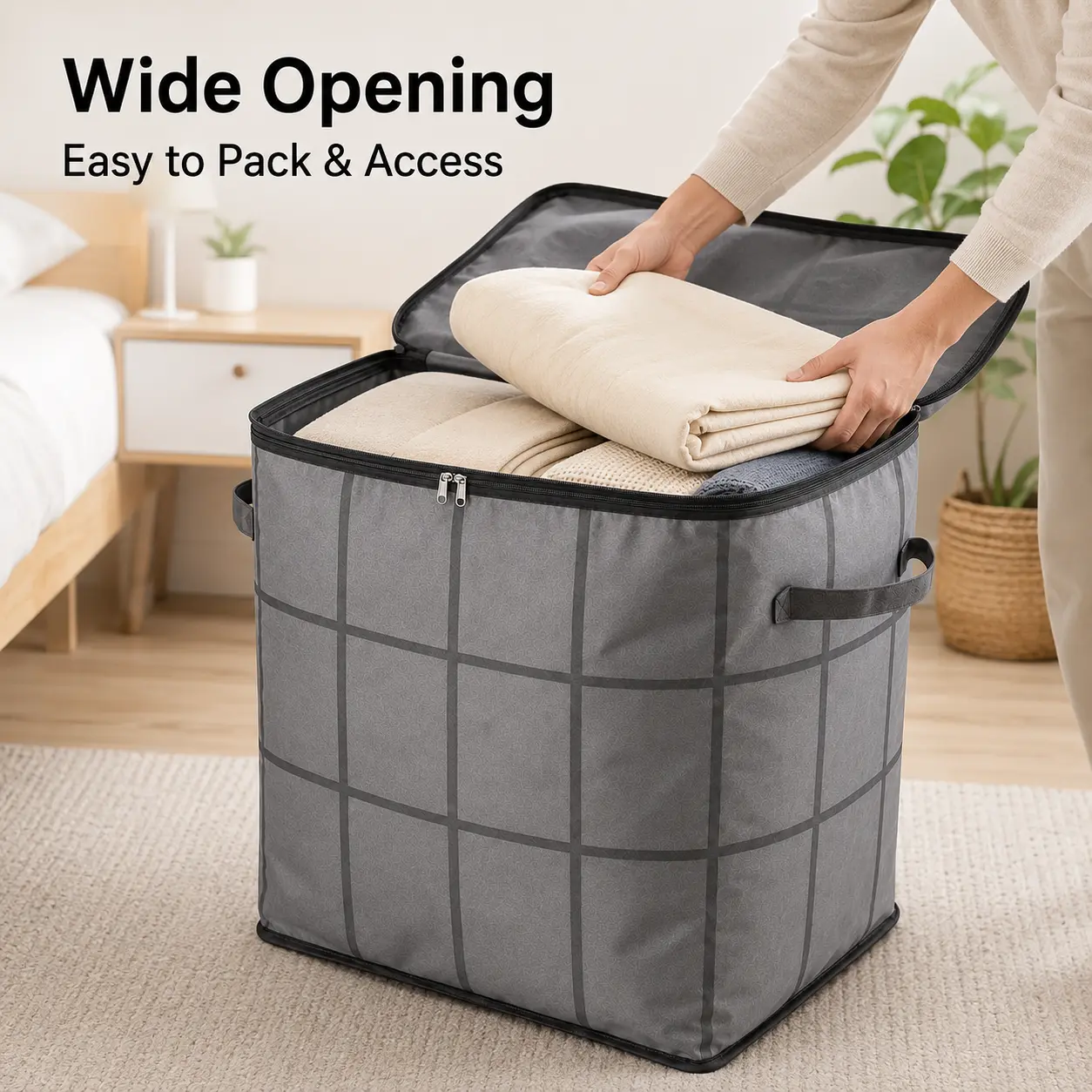 Spacious Moving Storage Bin, Zippered Organizer for Quilts, Bedding & Sweaters, Large Capacity Fabric Bag for Moving Day, Closet & Bedroom Use