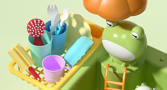 CUTE STONE Play Sink with Running Water, Pretend Play Kitchen Sink with Upgraded Electric Faucet, Realistic kitchen play set learning cookingset Plastic Toy Outdoorfun,