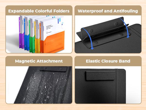 JoyCat PU Leather 3-Ring Binder Clipboard with Storage & Magnetic Clip (12.4"x10.2") - Removable Refillable 11"x8.5" Lined Notepad, Expanding File, Office Organizer for Nursing Students, Back to School Haul, Christmas, School Supplies, Birthday