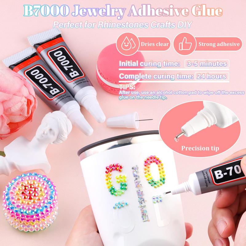 VIBRANT GEMS 32000Pcs Resin Rhinestones with Tweezers for Crafting Mixed-Color 3mm Bedazzling Crystal with 3Pcs 10ml B7000 Jewelry Glue for DIY Crafts Clothing Tumblers Shoes Fabric Nail Art Colorful