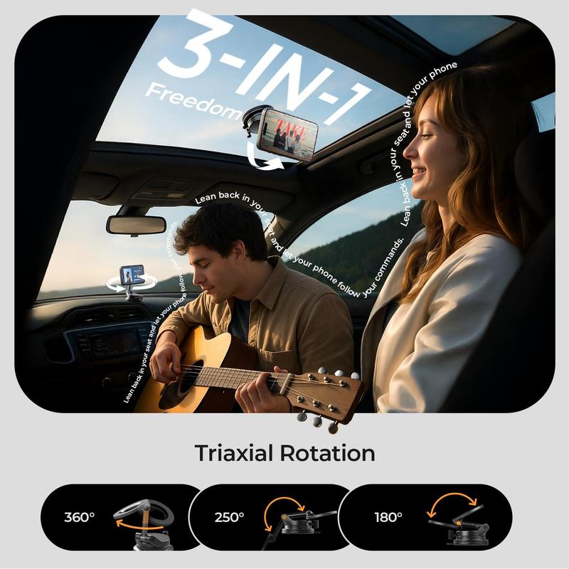 360°Vacuum Car Phone Holder, Suction Phone Mount with One-Step Lock, Retractable, Compact & Stable Design, Car Accessories