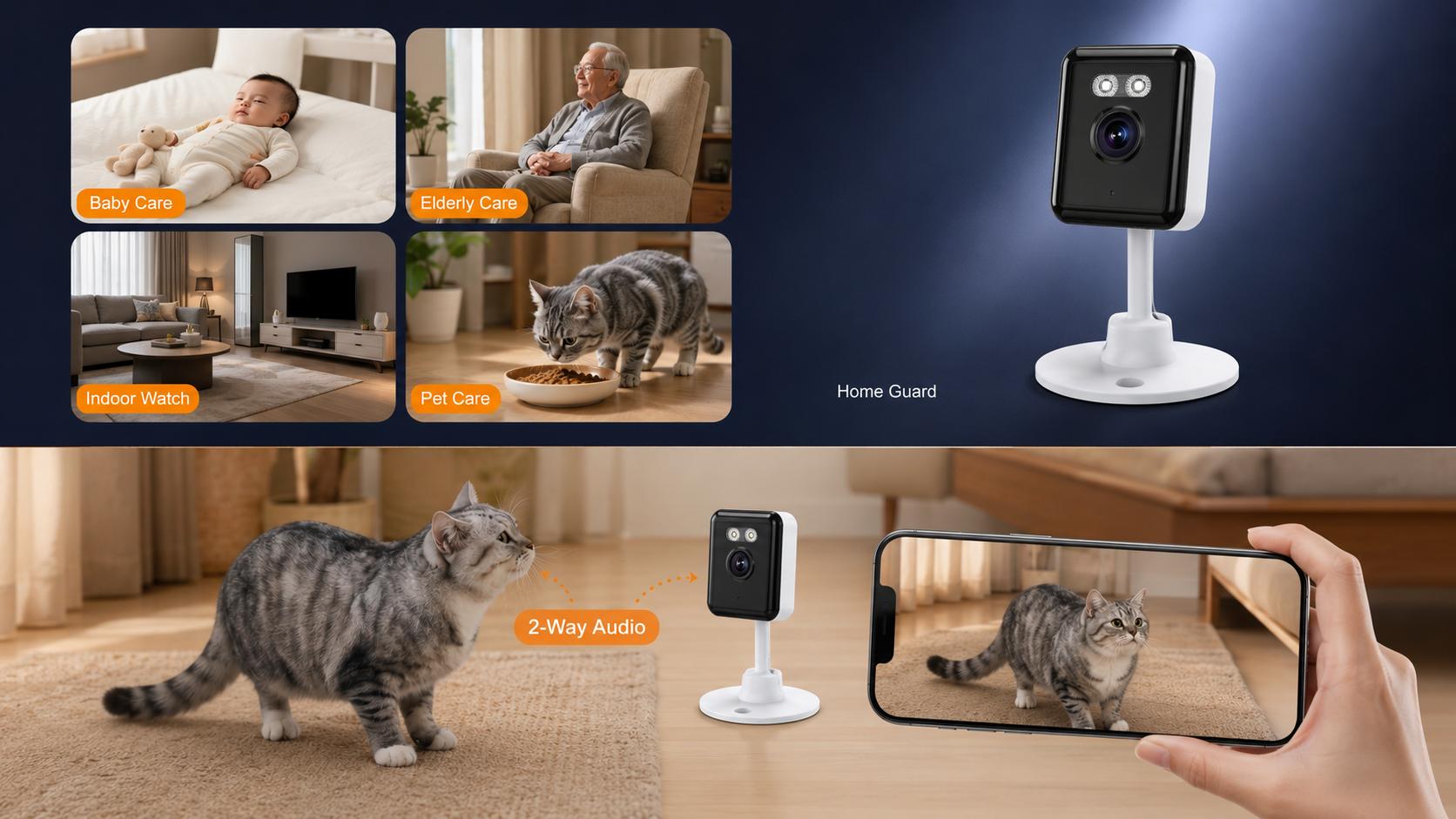 2-Pack Indoor Pet Camera, 1080P HD WiFi Security Camera for Dogs Cats Baby Monitor, Full-Color Night Vision, Motion Detection Alerts, Two-Way Audio, App Control Home Camera