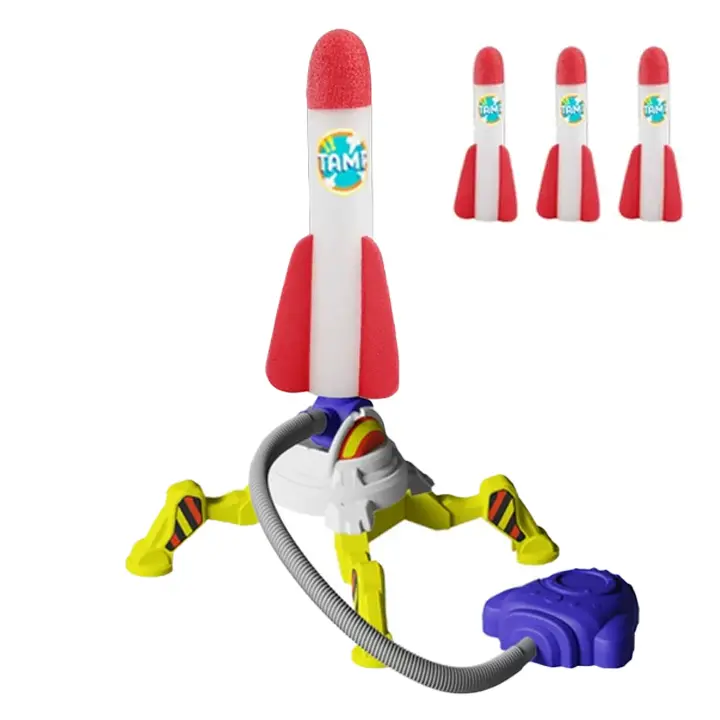 Rocket Launcher Toy Set - Light-Up Glow Foam Rockets, Adjustable Launch Stand with Durable Base for Stomping, 200 ft Launch Range, Playful Flying Toys, Outdoor Family Fun Holiday Gift Idea