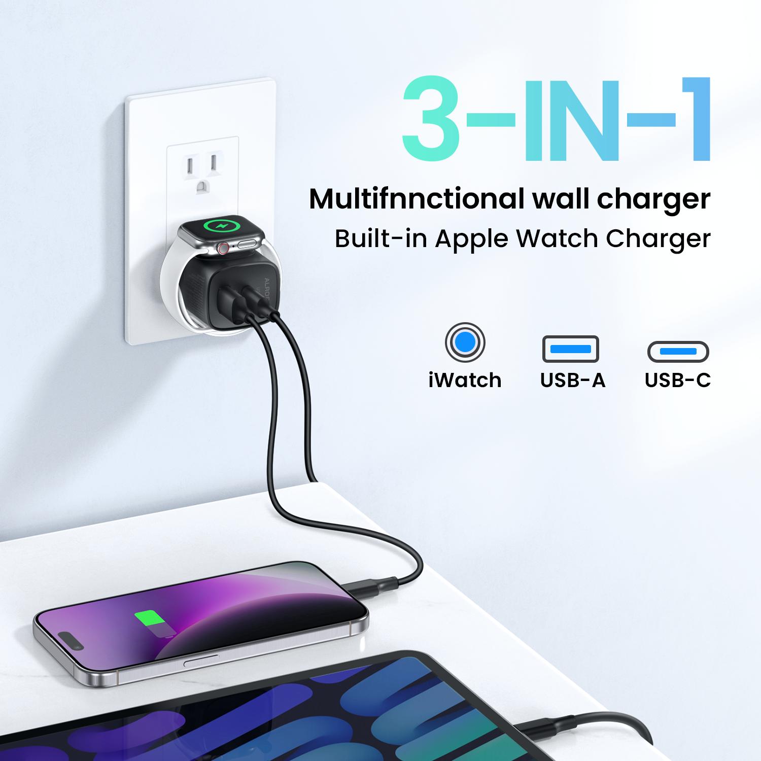 TOPADRE 3-in-1 Magnetic Wireless Cordless PD USB-C Wall Charger Block - 20W Fast Charging, Compatible with iWatch Ultra/9/8/7/6, iPhone 17/17 Pro/16/16 Pro/15 Series, Electronic Cellphone, Apple Watch Seires