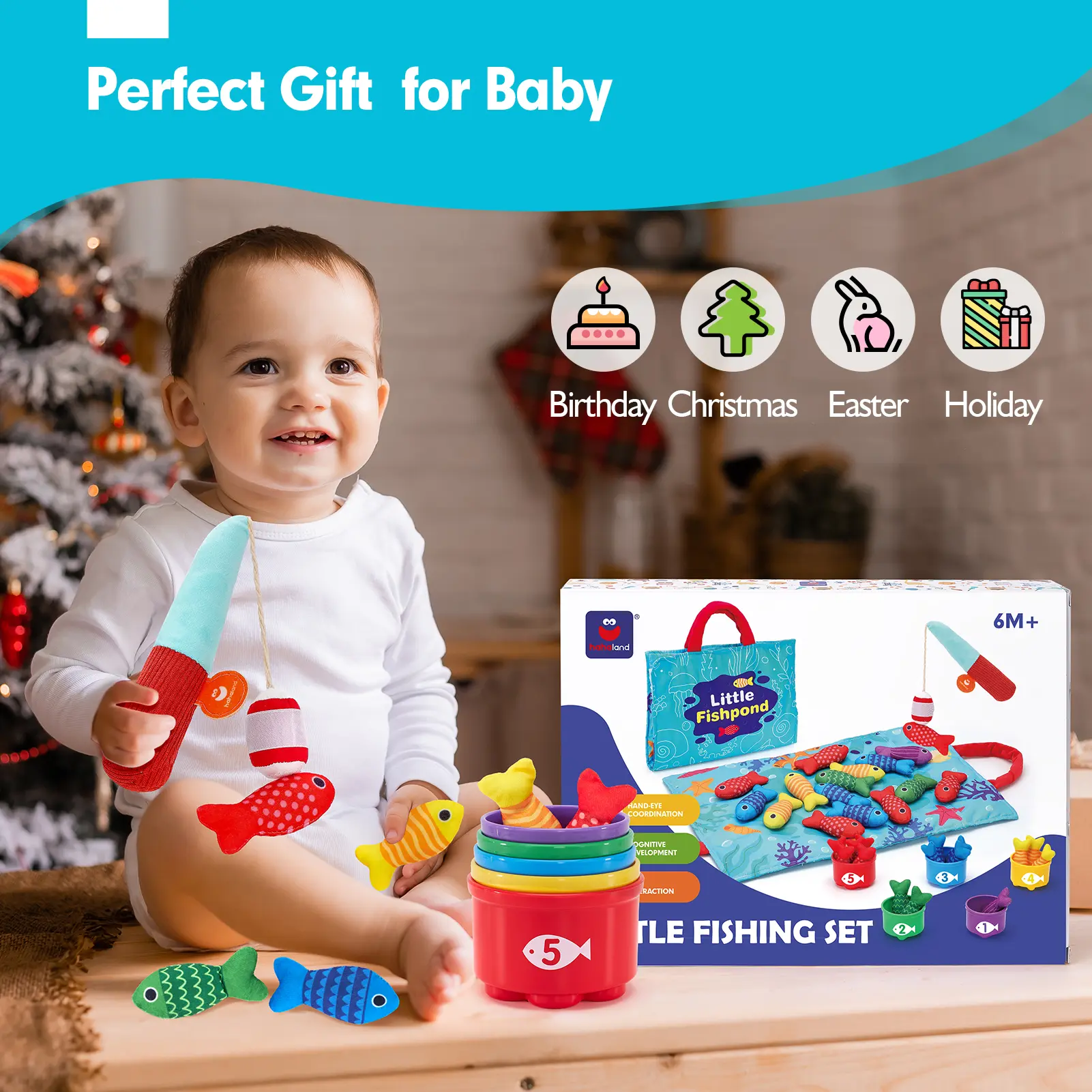 Oddler Fishing Set-10 in 1 Cloth Fishing Game Toddler Toys with Stacking Cups - Number Counting, Color Sorting Learning,Montessori-Inspired Fishing Game with 22 Pcs for 1 Year Old Boys Girls,Newborn/toddler Birthday Gift,Stackable Fish Buckets