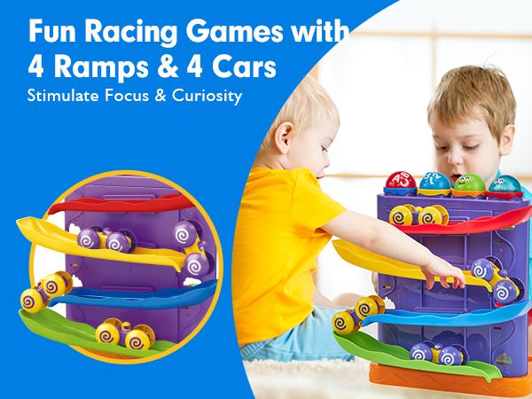 Hahaland 2 in 1 Pound Ball Toy & Car Ramp Race Track / Pop Up Montessori Toys  with Hammers,Toddler Toys for 1 Year Old Boy，Learning Early Developmental Montessori Toys for 2 Year Old Christmas Birthday Easter Gifts, Toddler Playset