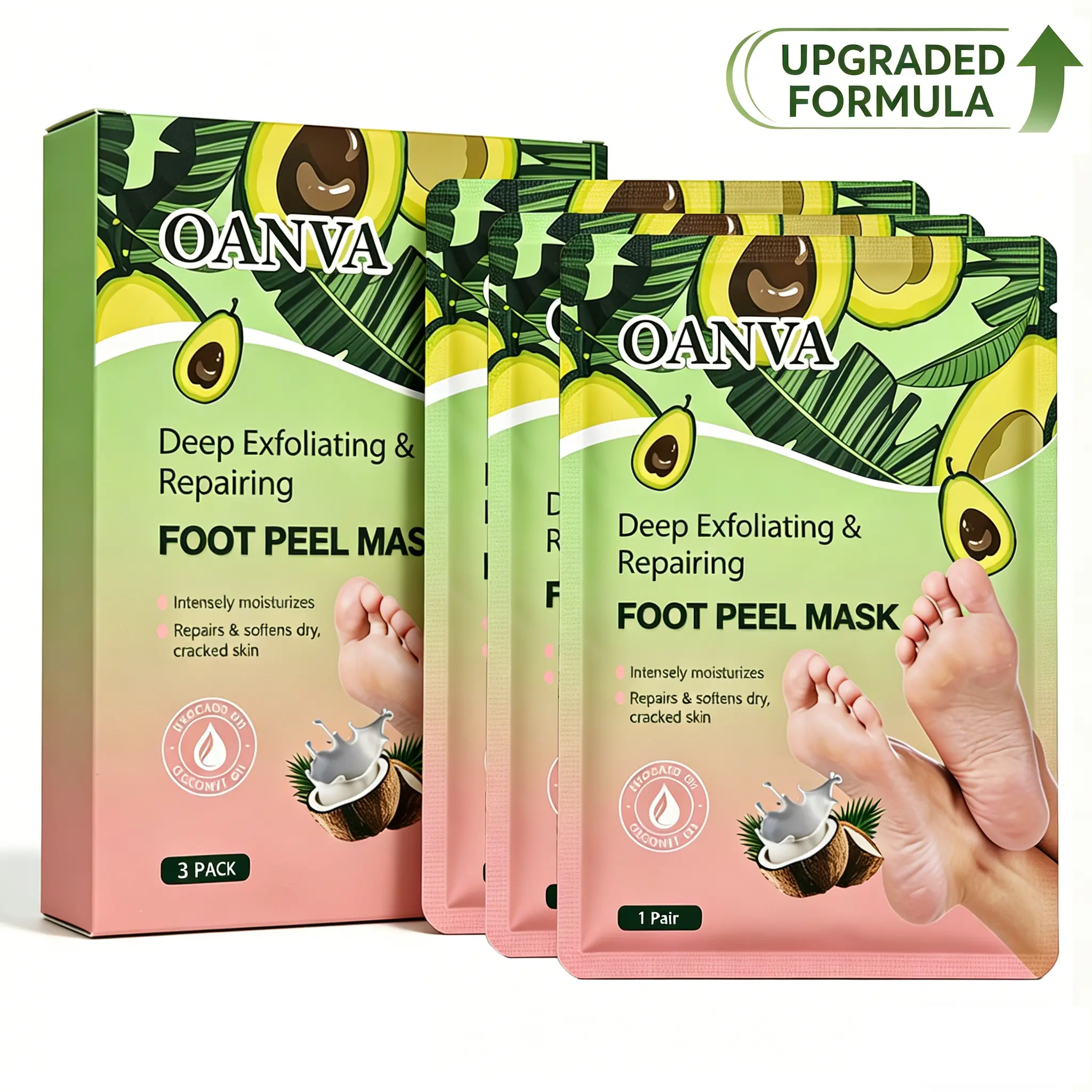 Foot Peeling Mask, Exfoliating Foot Peel Mask with Avocado Oil & Coconut Oil, Remove Dry Dead Skin & Calluses, Repair Cracked Heels for Baby Soft Feet