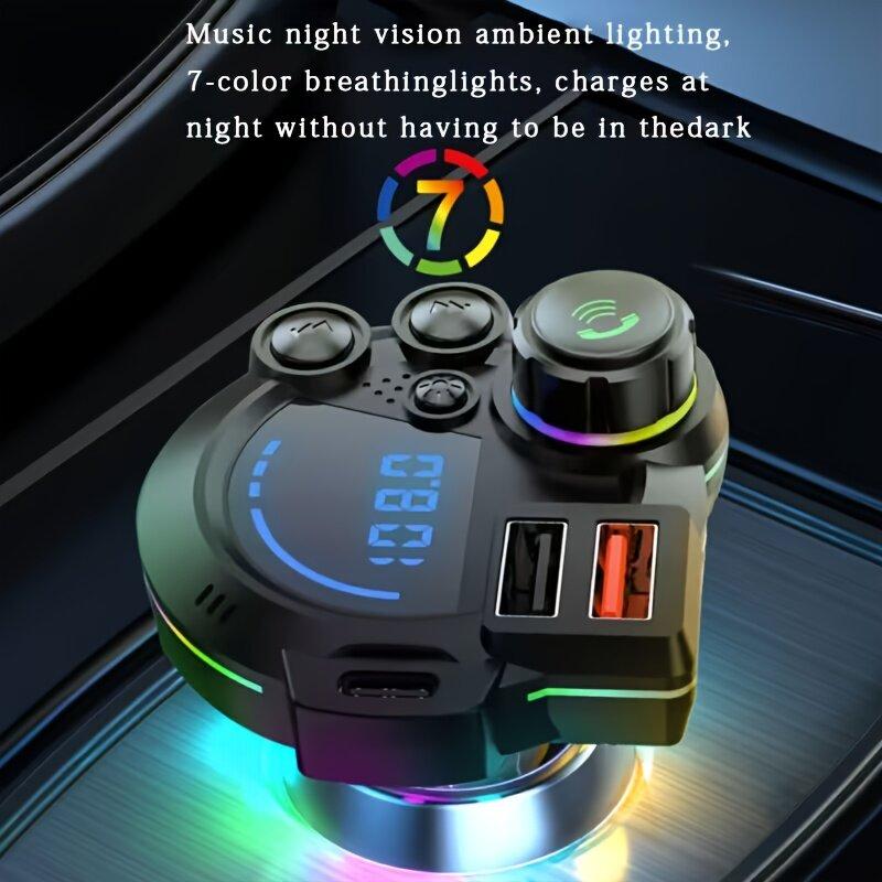 PD 30W Type-C Car Charger & Bluetooth 5.3 FM Transmitter, Wireless MP3 Player with Dual USB Ports, Bass Sound Enhancer, RGB Glowing Radio Adapter, Hands-Free Calls, Car Accessories & Road Trip Essentials, Compatible with 12V-24V