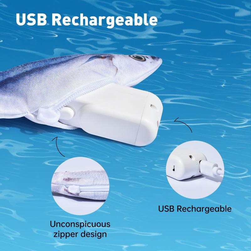 Bitesized Realistic Flopping Fish Cat Toys, 3 Pack, Interactive Cat toys for All Breeds, Tap-Activated 3 Flapping Mode, Sardine/Saury/Yellow Croaker, 7.1 Inches, with Catnip, Rechargeable