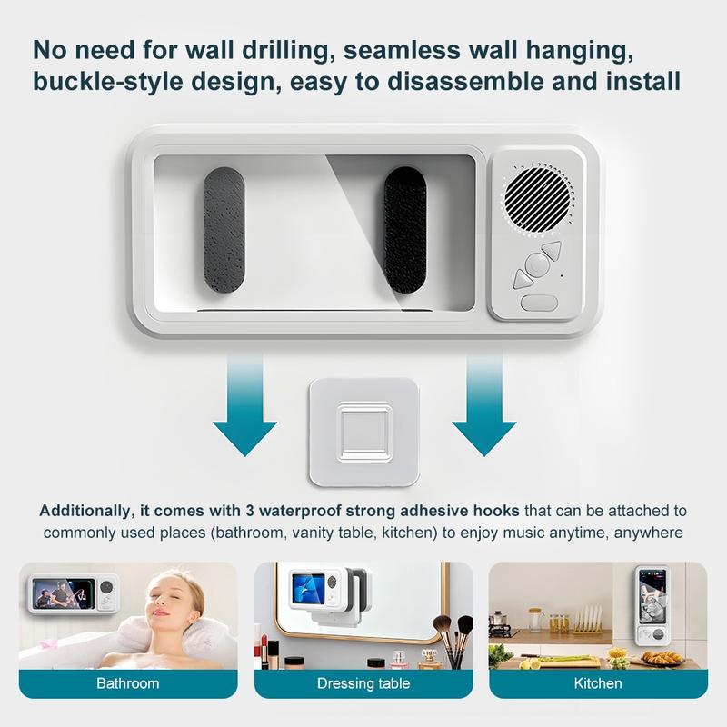 Waterproof Bluetooth-compatible Speaker with 360° Rotating Touch Screen, Shower TV-like Phone Mount for Video Viewing, Music & Bath Time in Bathroom, Kitchen & Pool, Waterproof Wireless Speaker