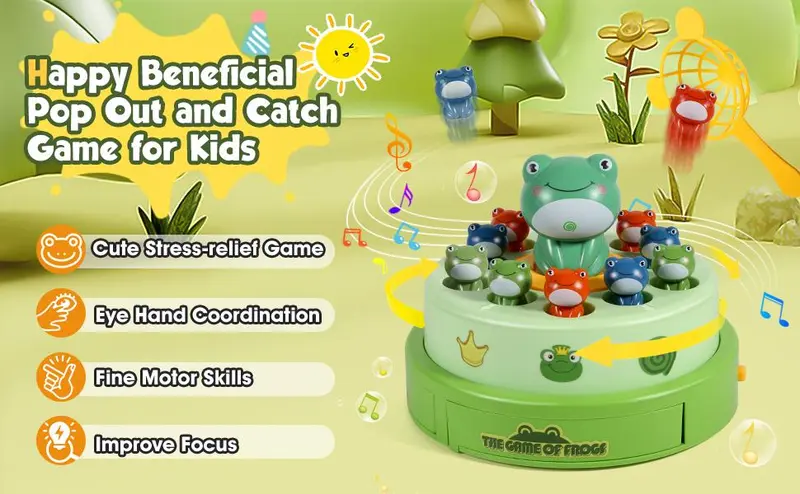 Unisex Kids' Frog Animal Bounce & Catch Board Game Toy - Musical Spinning Launcher, 2 Play Modes (Round Spin, Launch Board), Sticker, 3-4 Years+, 7 × 2.75 × 5.5 In Cool Gift (Game Night, Birthday) Unisex Kids' Frog Animal Bounce & Catch Board Game Toy - Musical Spinning Launcher, 2 Play Modes (Round Spin, Launch Board), Sticker, 3-4 Years+, 7 × 2.75 × 5.5 In Cool Gift (Game Night, Birthday)