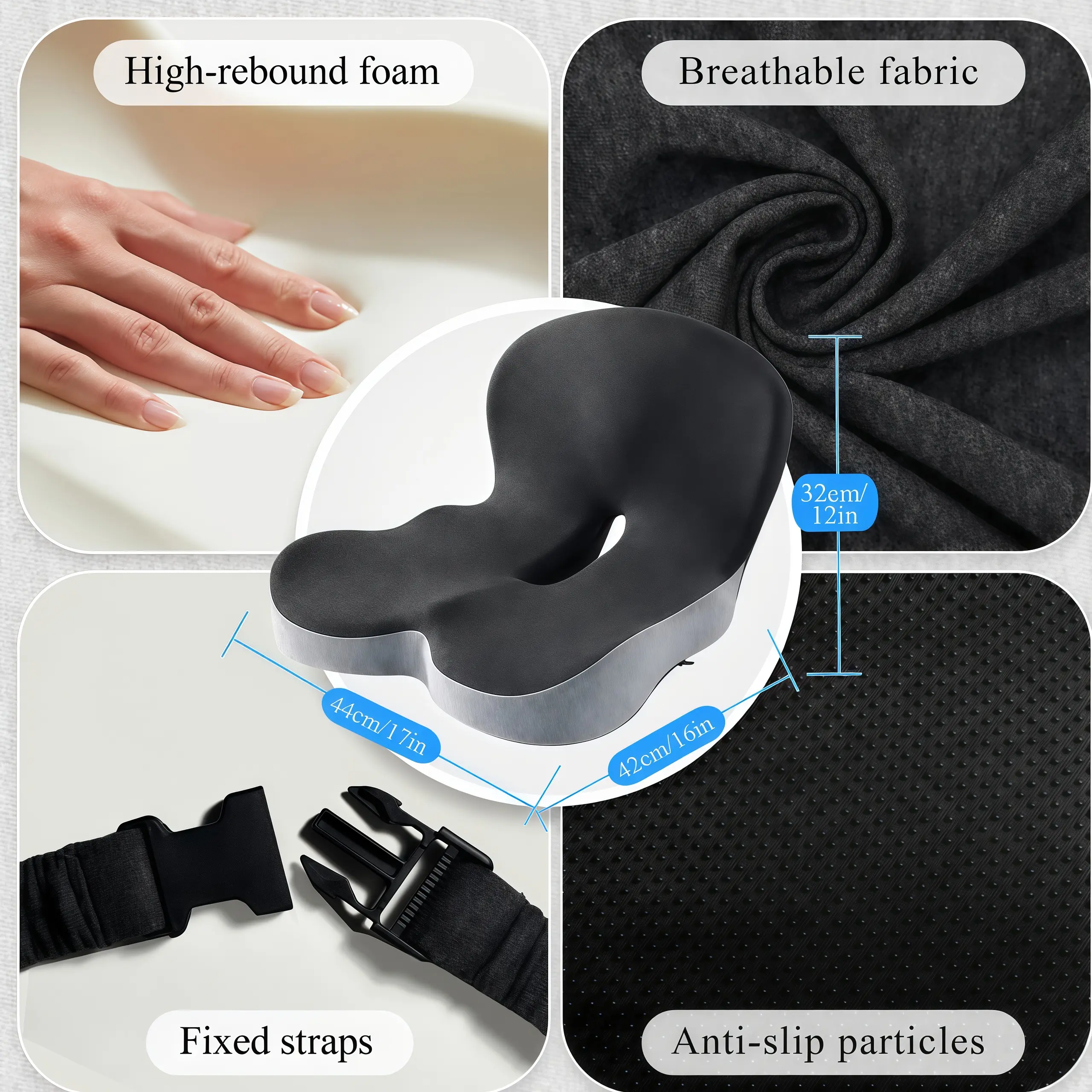 Non-Slip Memory Foam Back Support Cushion - Easy Care