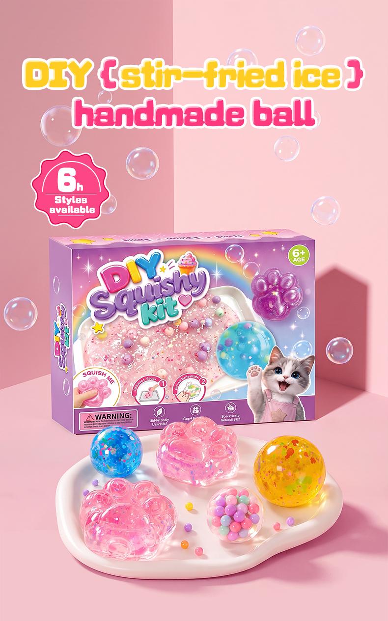 Kawaii DIY Squishy Kit - Unisex Cat Paw Mochi Squishy, Super Soft Texture, ASMR Stress Relief Fidget Toy, Handmade Room Decor, Creative Craft Activity, Cool Handmade Gift for Kids, Squishies Toys