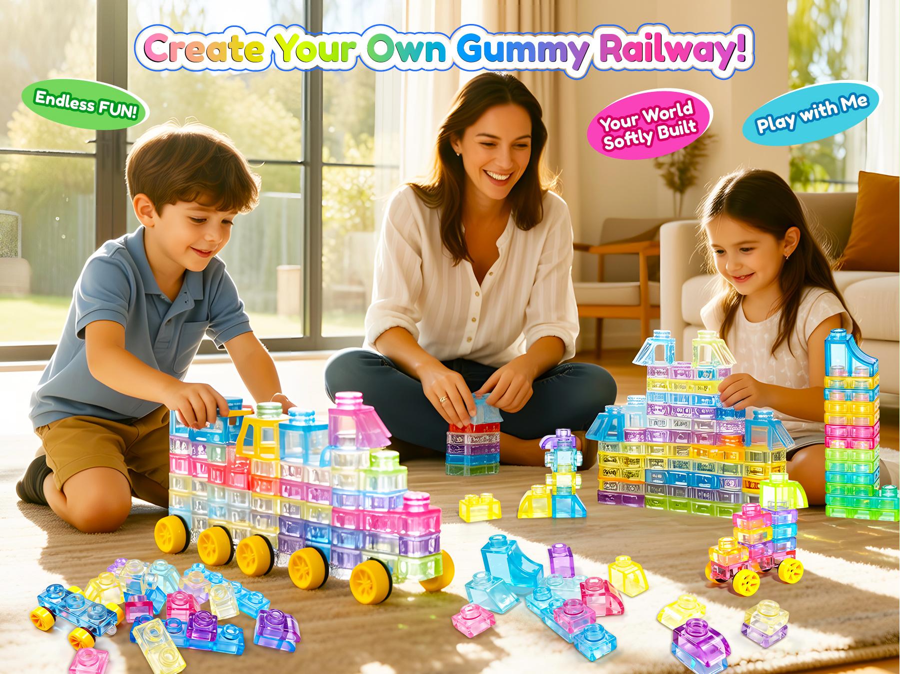 JOYSPOT Soft Jelly Building Blocks, Squishy Multi-color Stacking Building Blocks Toy Set, Non-toxic Sensory Tactile Play Toy Safe Squeezable & Stretchable Fun, Puzzle Blocks for Kids Early learning Preschool STEM Creative Construction Bath Toy Age 3+ tikt