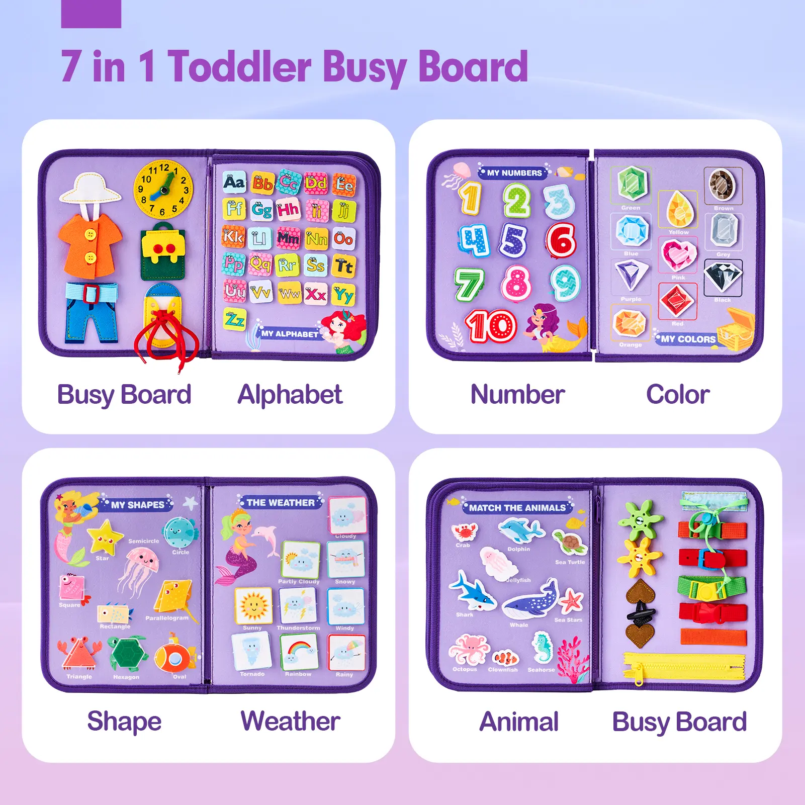  Preschool Busy Board, Unisex Montessori Felt Fabric Toy for Toddlers, Learning Activities for Fine Motor Skills, Portable Travel Book with Carry Handle, Carry Handle Makes Travel Play Easy