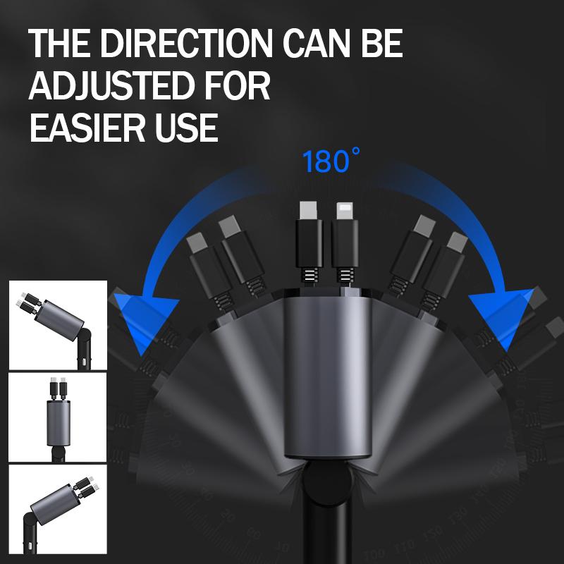 4-in-1 Retractable Car Charger, 100W USB-C Fast Adapter with Lightning Cable & Dual Ports for iPhone, iPad, AirPods, Samsung, Google Pixel
