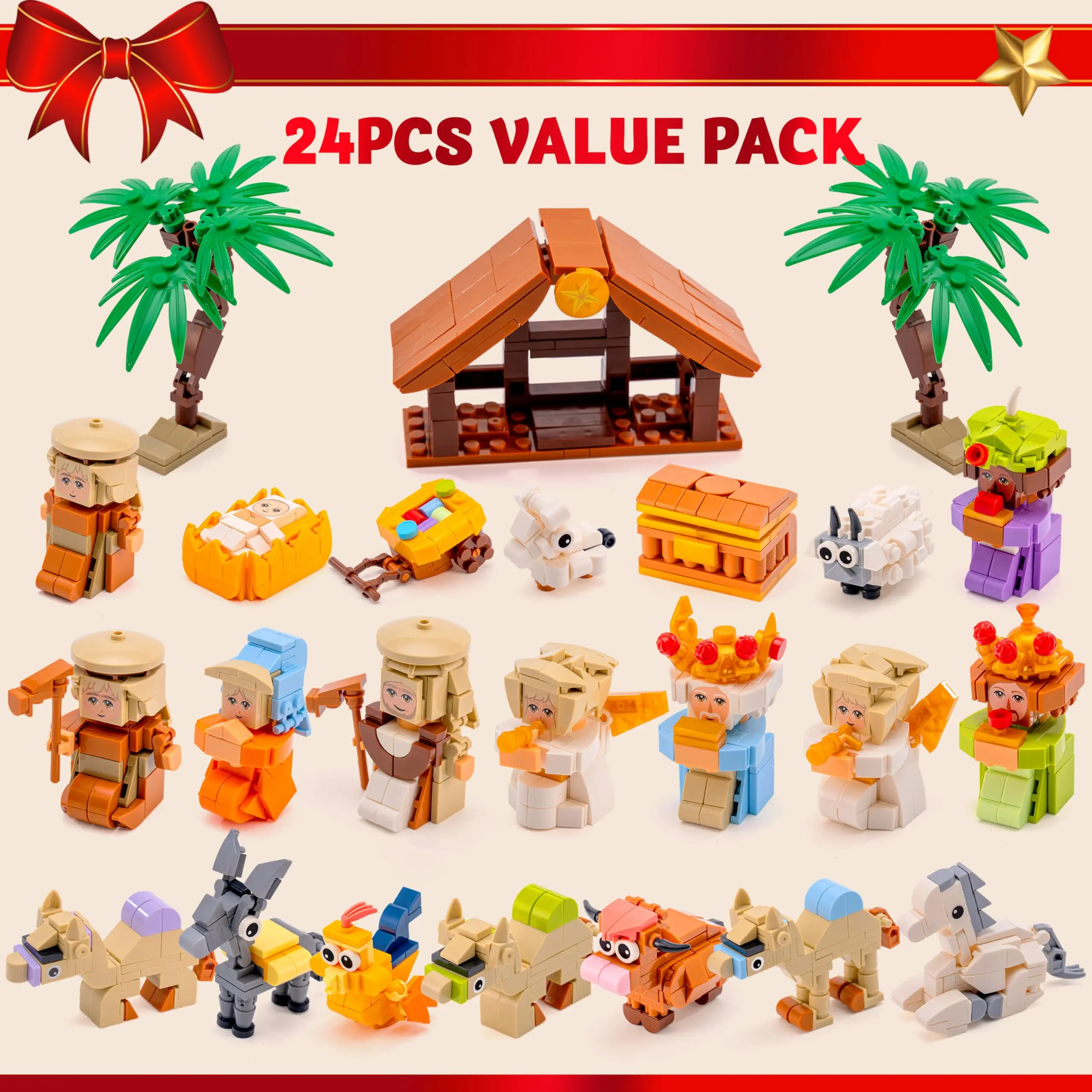 2026 Christmas Advent Calendar Building Blocks, 24 Days Christmas Themed Nativity Building Blocks, Xmas Party Favor Supplies for Boys Girls, Kids Xmas Fun Gifts, Countdown Calendar