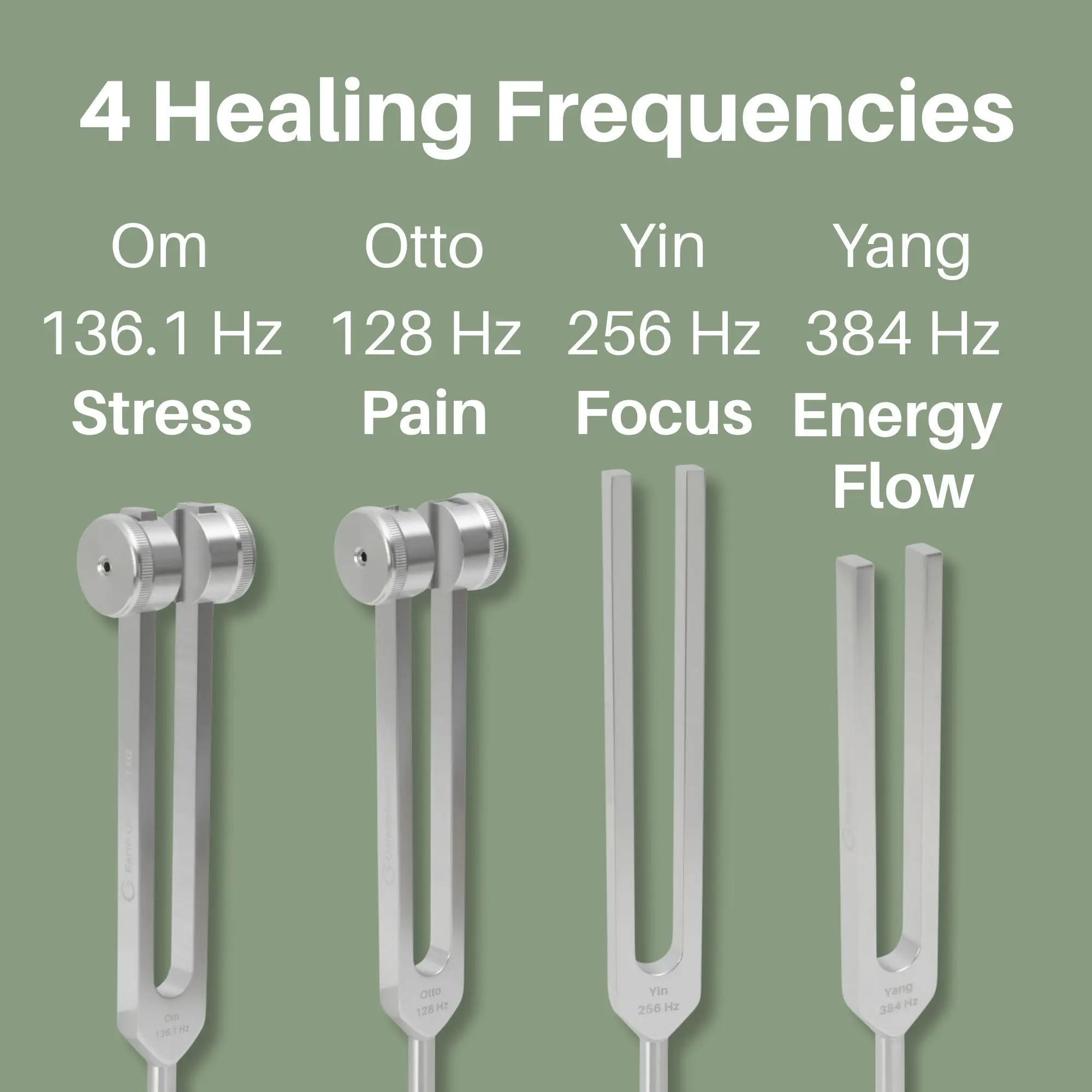 Professional Tuning Fork Set – 128Hz, 136.1Hz, 256Hz, 384Hz with Activator