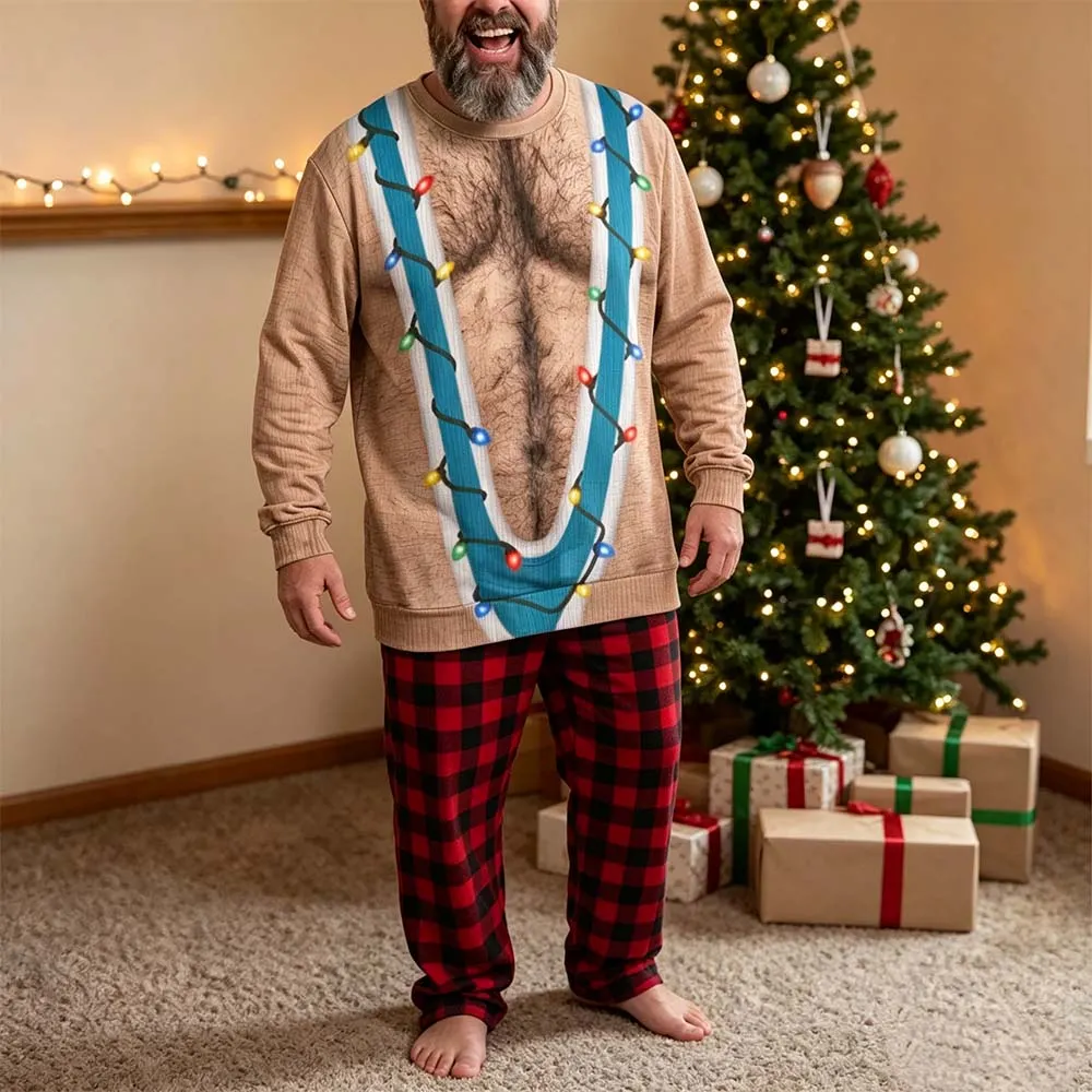 Soft, playful plaid knit loungewear sweatshirt—a fun, novelty Christmas gift.