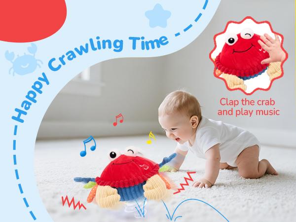 Hahaland Musical Crab Plush Toy - 48 Songs & Repeat What You Say - Crawling Musical Dancing Walking Bouncing Moving Bouncing Talking Learning Crab-Sensory Toddler Toys for Birthday Tummy Time Toy 0-3 Months/6-12 Months,Mothersdaygift/newborngift