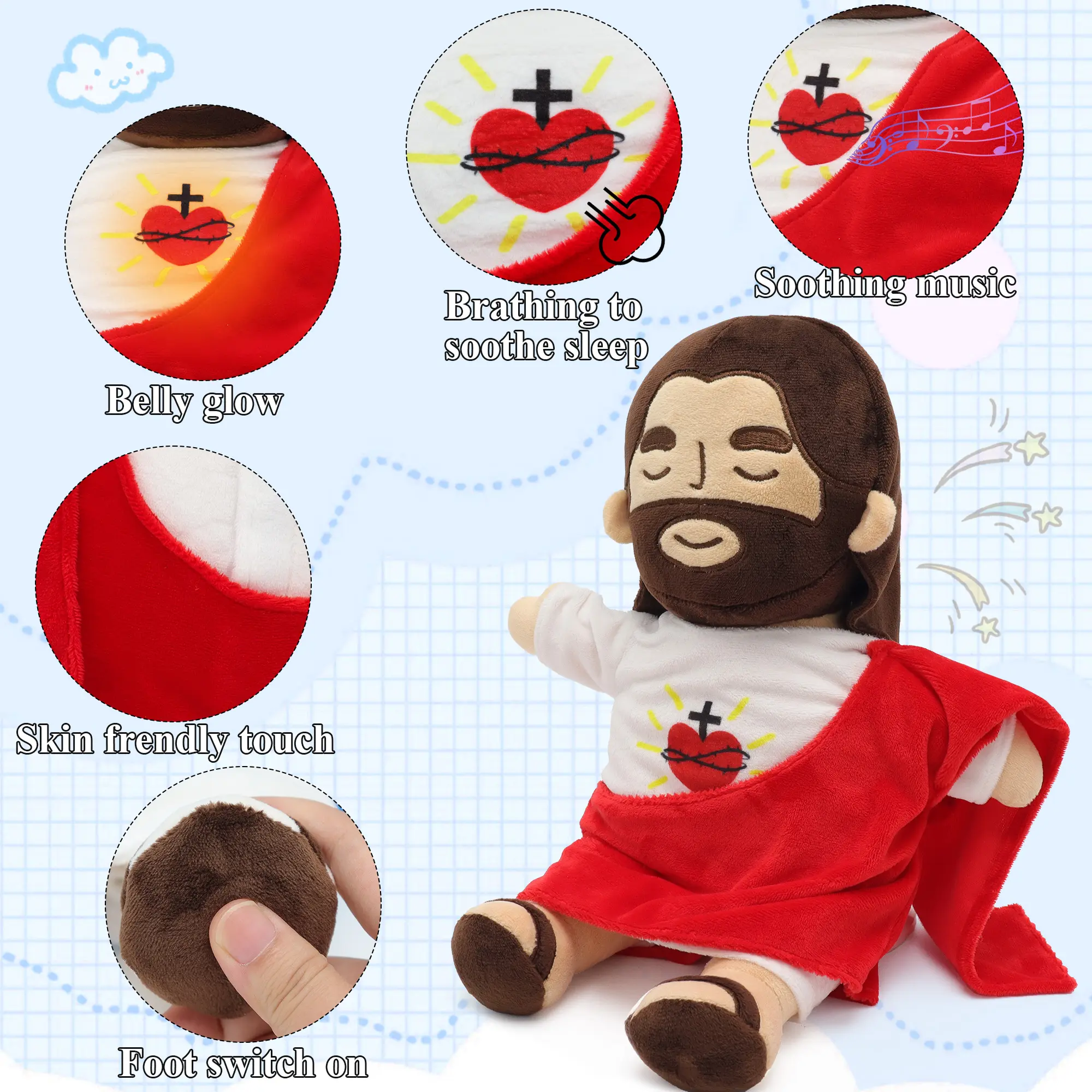 Breathing Jesus Plush Toy with Light & Sound