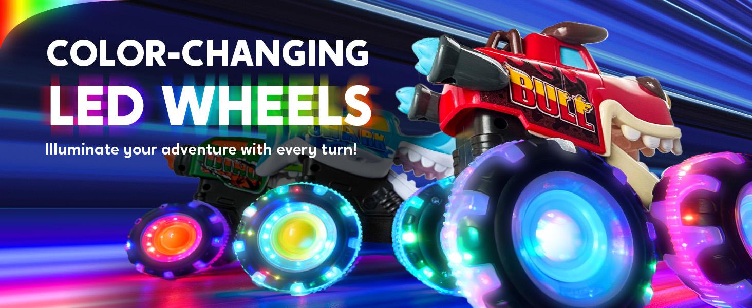 JOYIN Toys for Kids 3 Pack Monster Truck Toy Motion Activated Light-Up Cars Press & Go Cars for Boys Girls Baby Toy Present BUMP MONSTER TRUCK SET Ride On Car with LED Lights & Action 51001