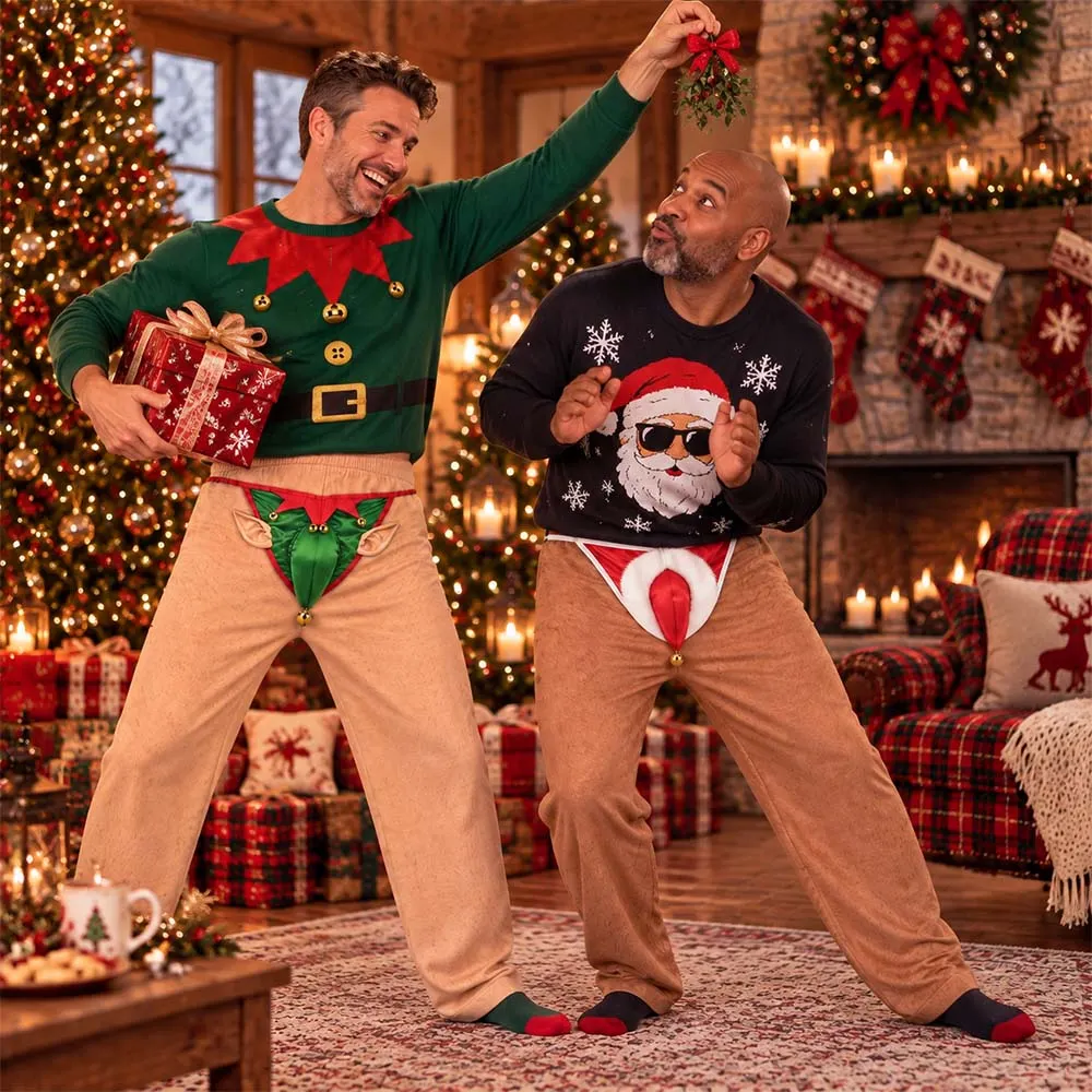 Soft Polyester Festive Print Style Pajama Pants, Christmas Gag Gift