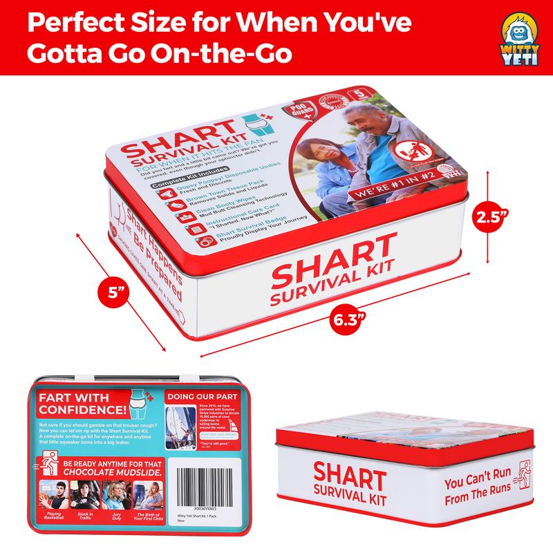 Funny Shart Survival Kit by. Ultimate Poop Prank Gag Gift Set Contains Wet Wipes, Disposable Underwear, Tissues and Hilarious Badge. 