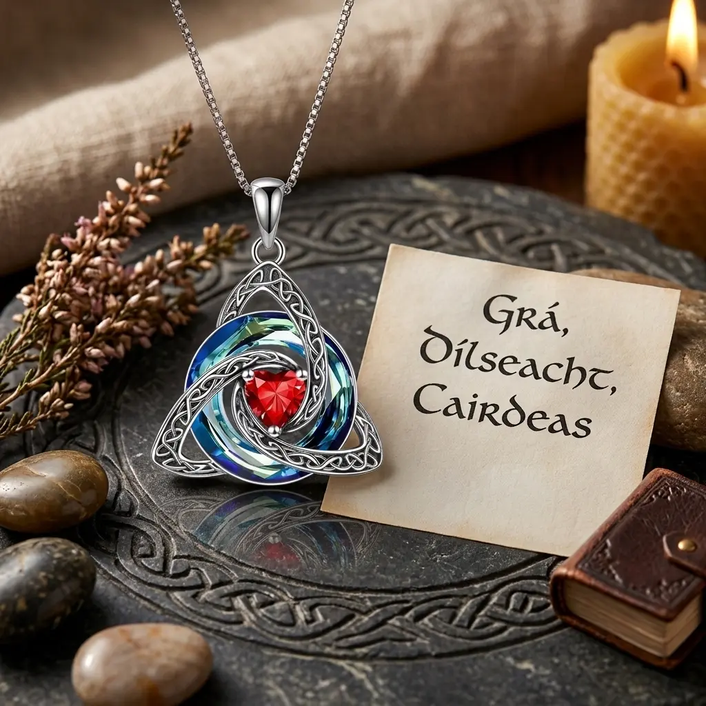 Women's Birthstone Celtic Knot Necklace - Silver-Plated Copper Triquetra Crystal Pendant, Adjustable Chain, Irish-Scottish Faith Love Unity Jewelry Gift for Mom (Birthday)