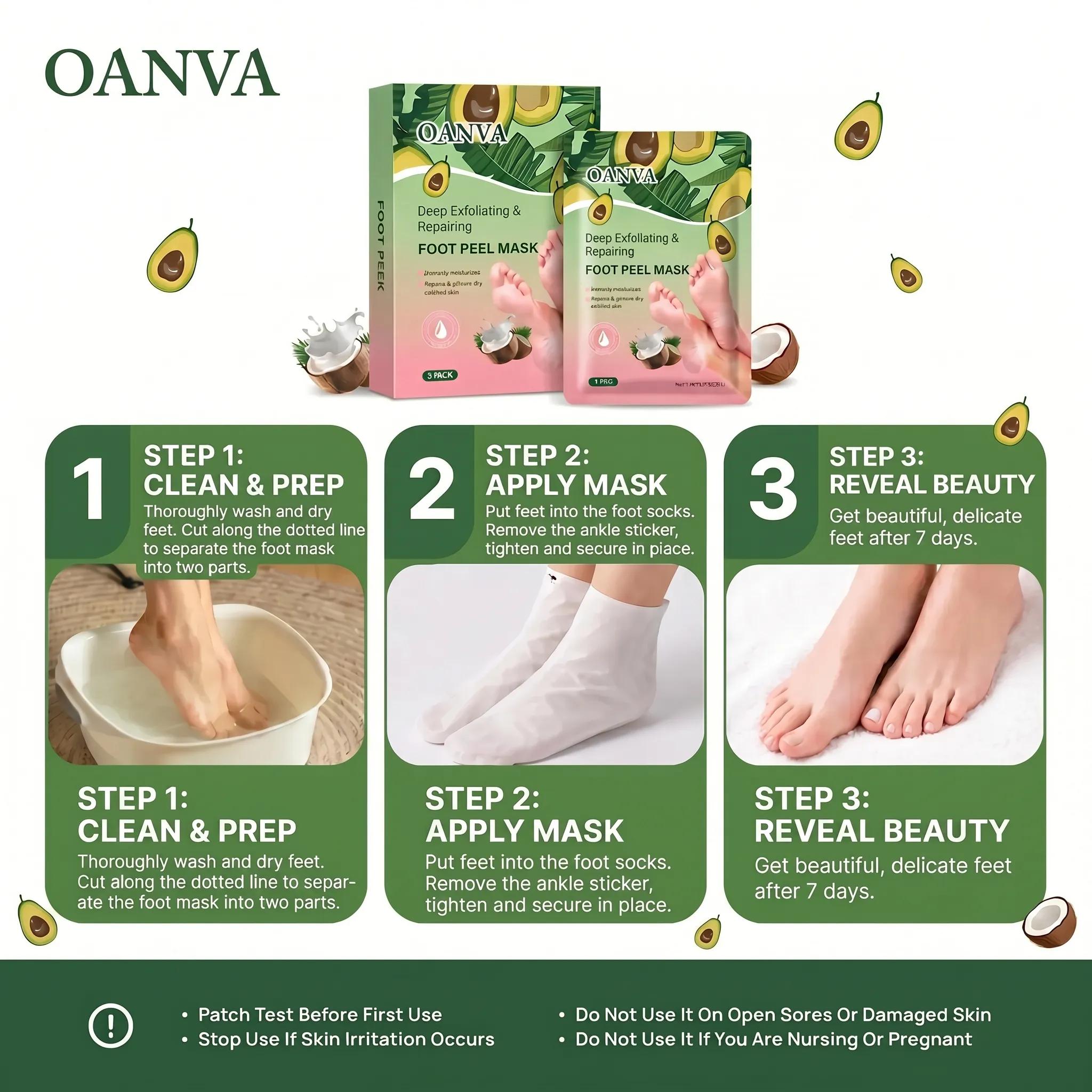 OANVA Foot Peeling Mask, Exfoliating Foot Peel Mask with Avocado Oil & Coconut Oil, Remove Dry Dead Skin & Calluses, Repair Cracked Heels for Baby Soft Feet