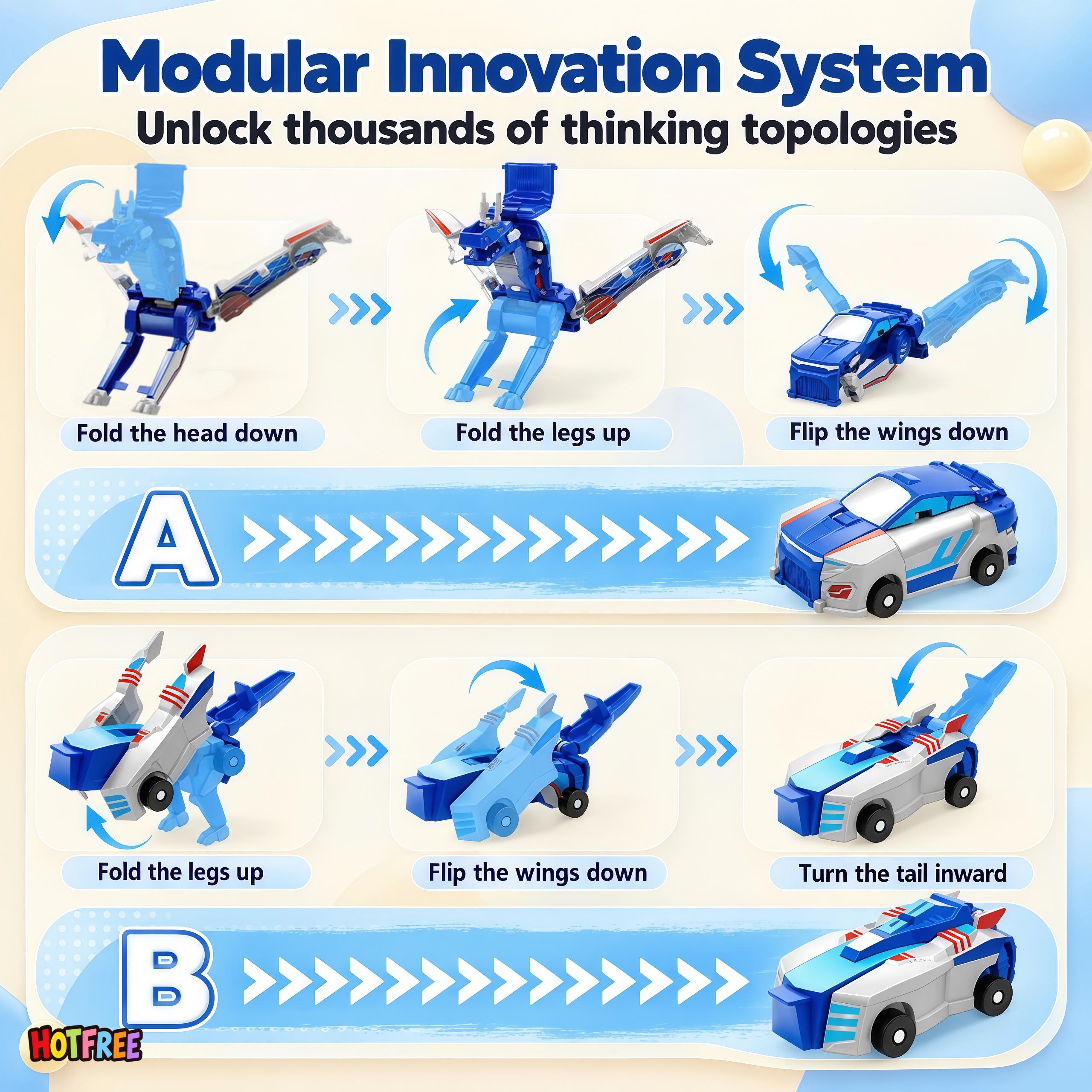 Hotfree Magnetic Dinosaur Transformer Car Toy, 2-in-1 Magnetic Cars That Transform into Flying Dragon Deer and Unicorn, Automatic Collision Transforming Toy, Fun STEM Toy Birthday Christmas Gift for Kids Boys & Girls