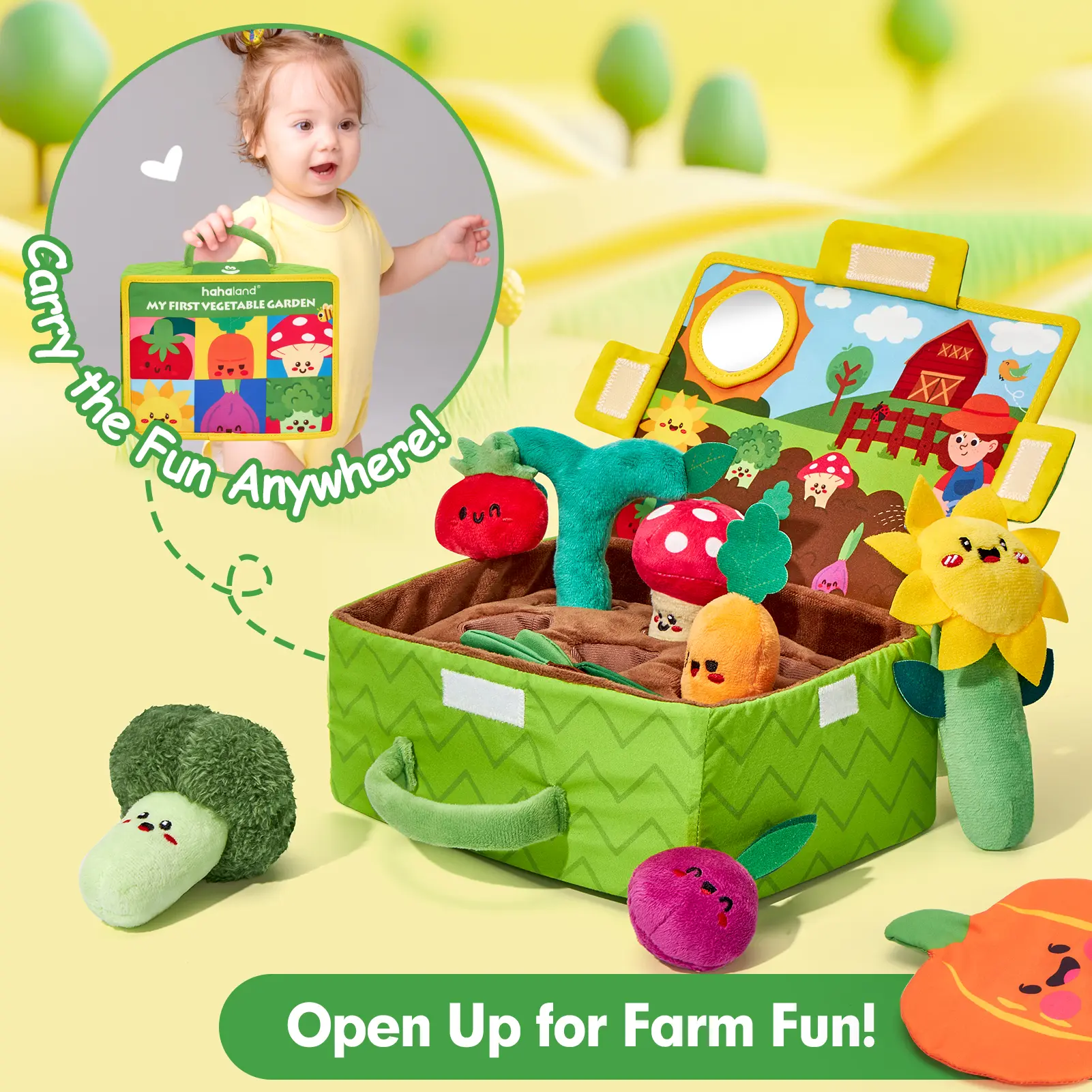 My First Garden Stuffed Toys Set-Fruits Vegetables Garden Plant Plush-Sensory for Babies 6-12 Months,Montessori Sensory Toy Carrot Flower with Rattles Mirror Squeaker Textures , Baby Gifts,Soft Huggable Stuffedtoy,Durable Soft Fluffy