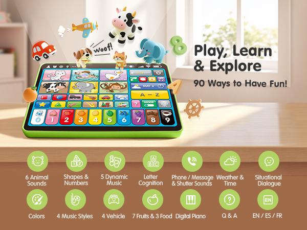 hahaland 5-Language Learning Tablet for Toddlers 1-3 &ndash; New Version Educational Toy with Sounds & Speech Therapy &ndash; Early Development Easter Gifts for Boys, Girls, Baby, Toddler, Ages 1 2 3