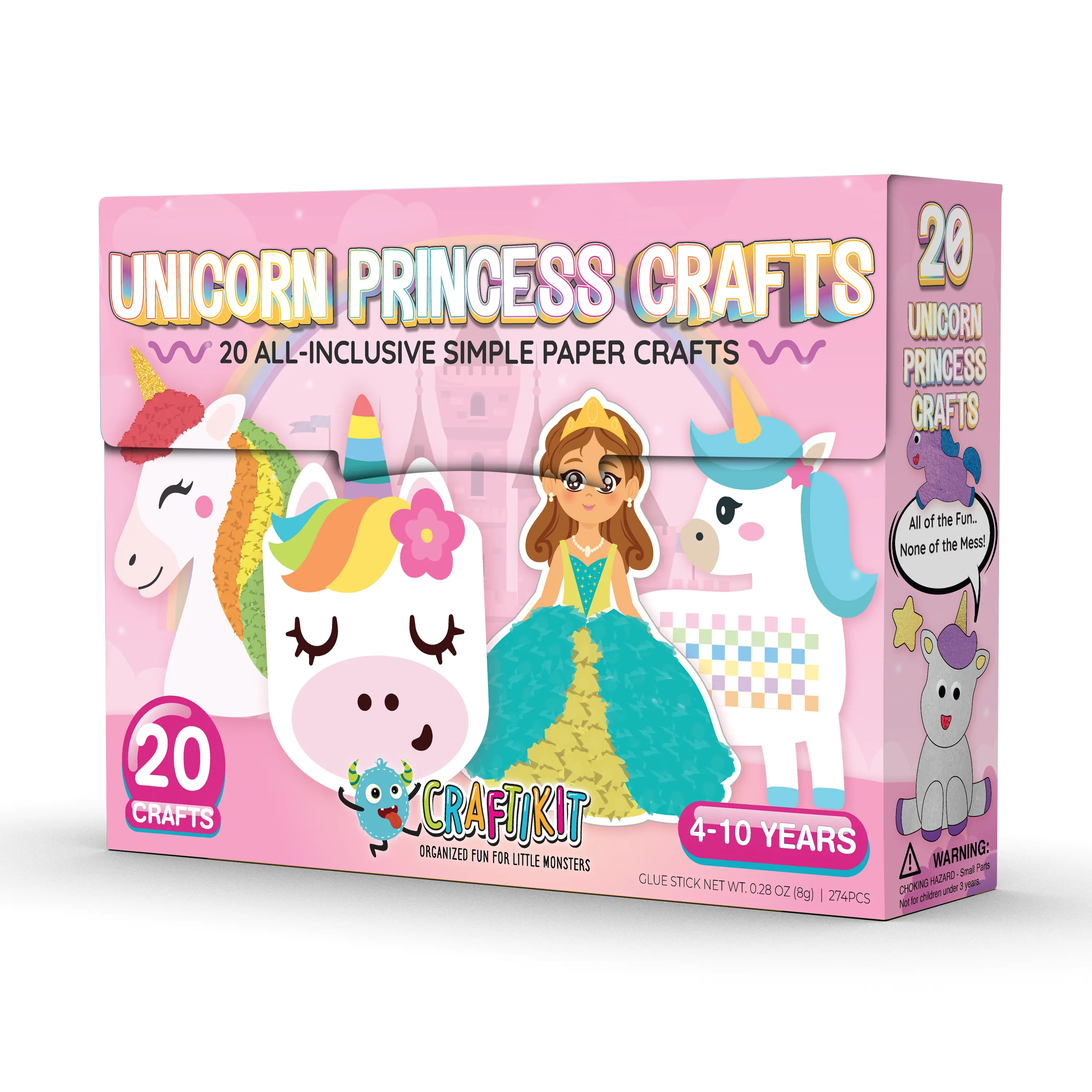 20 Crafts in a Box - 20 Simple Paper Crafts for Kids Ages 3-8 - Arts and Crafts Kit with Envelopes Glue Stick Tape - Low Mess Easy to Complete Fun for Creativity & Fine Motor Skills