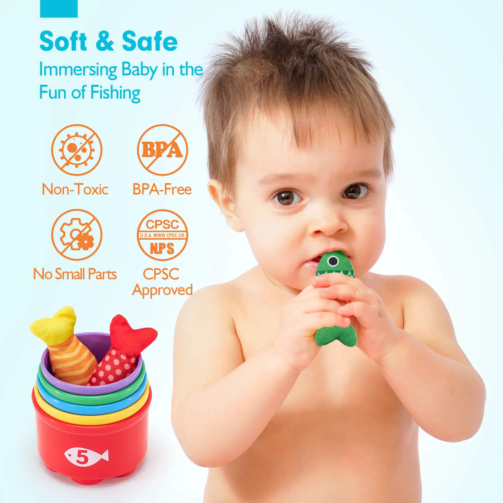 Oddler Fishing Set-10 in 1 Cloth Fishing Game Toddler Toys with Stacking Cups - Number Counting, Color Sorting Learning,Montessori-Inspired Fishing Game with 22 Pcs for 1 Year Old Boys Girls,Newborn/toddler Birthday Gift,Stackable Fish Buckets