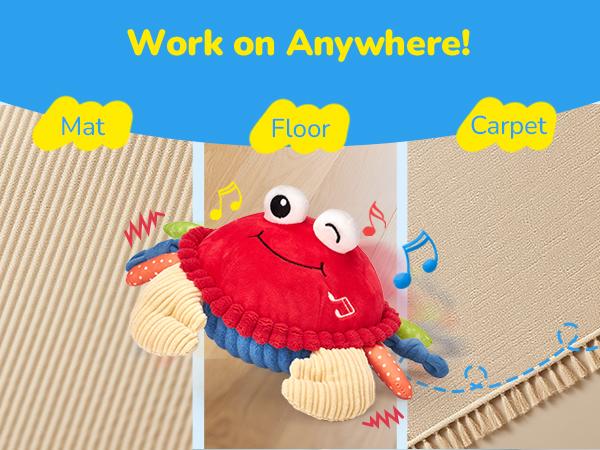 Hahaland Musical Crab Plush Toy - 48 Songs & Repeat What You Say - Crawling Musical Dancing Walking Bouncing Moving Bouncing Talking Learning Crab-Sensory Toddler Toys for Birthday Tummy Time Toy 0-3 Months/6-12 Months,Mothersdaygift/newborngift