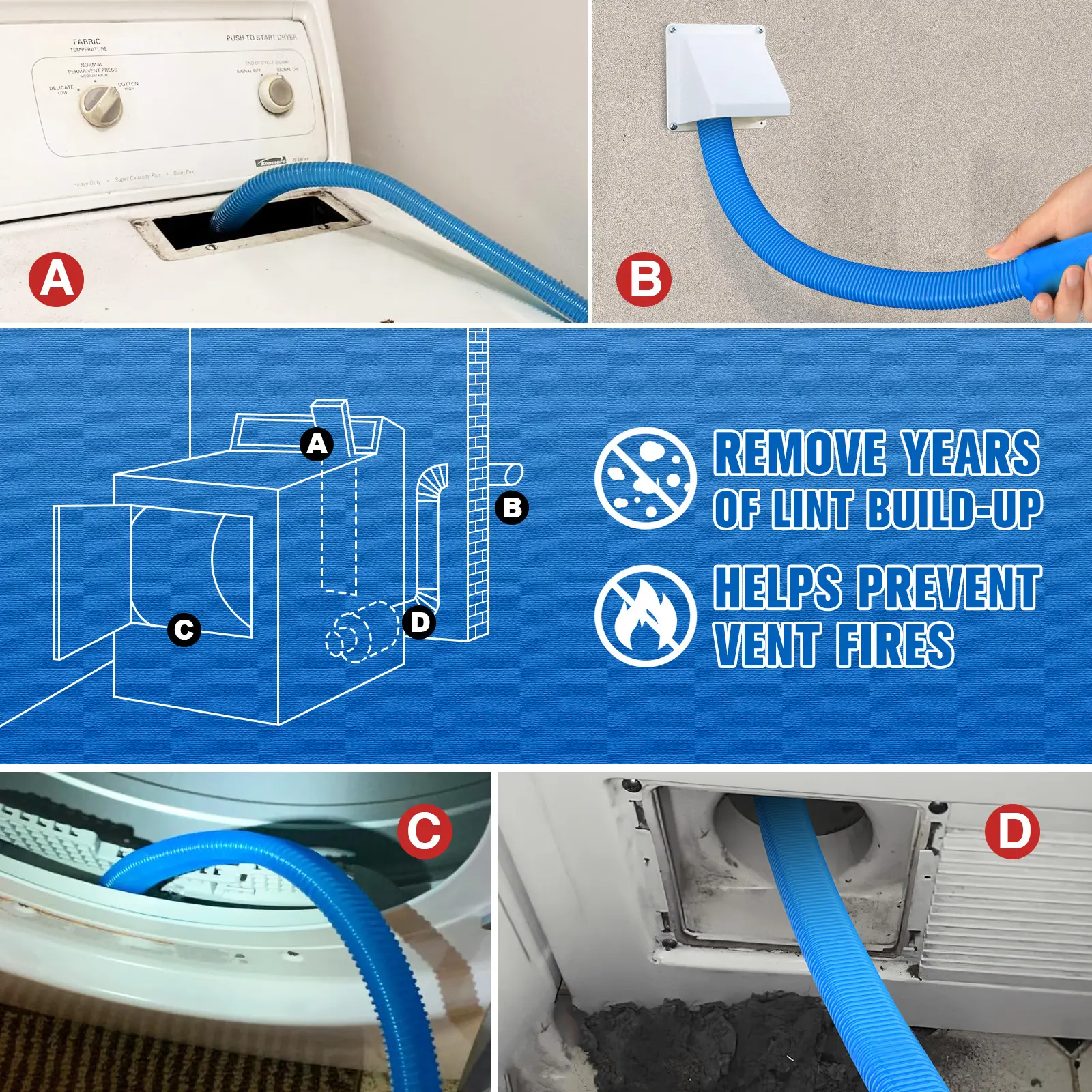 Dryer Vent Cleaner Kit - Universal Vacuum Attachment