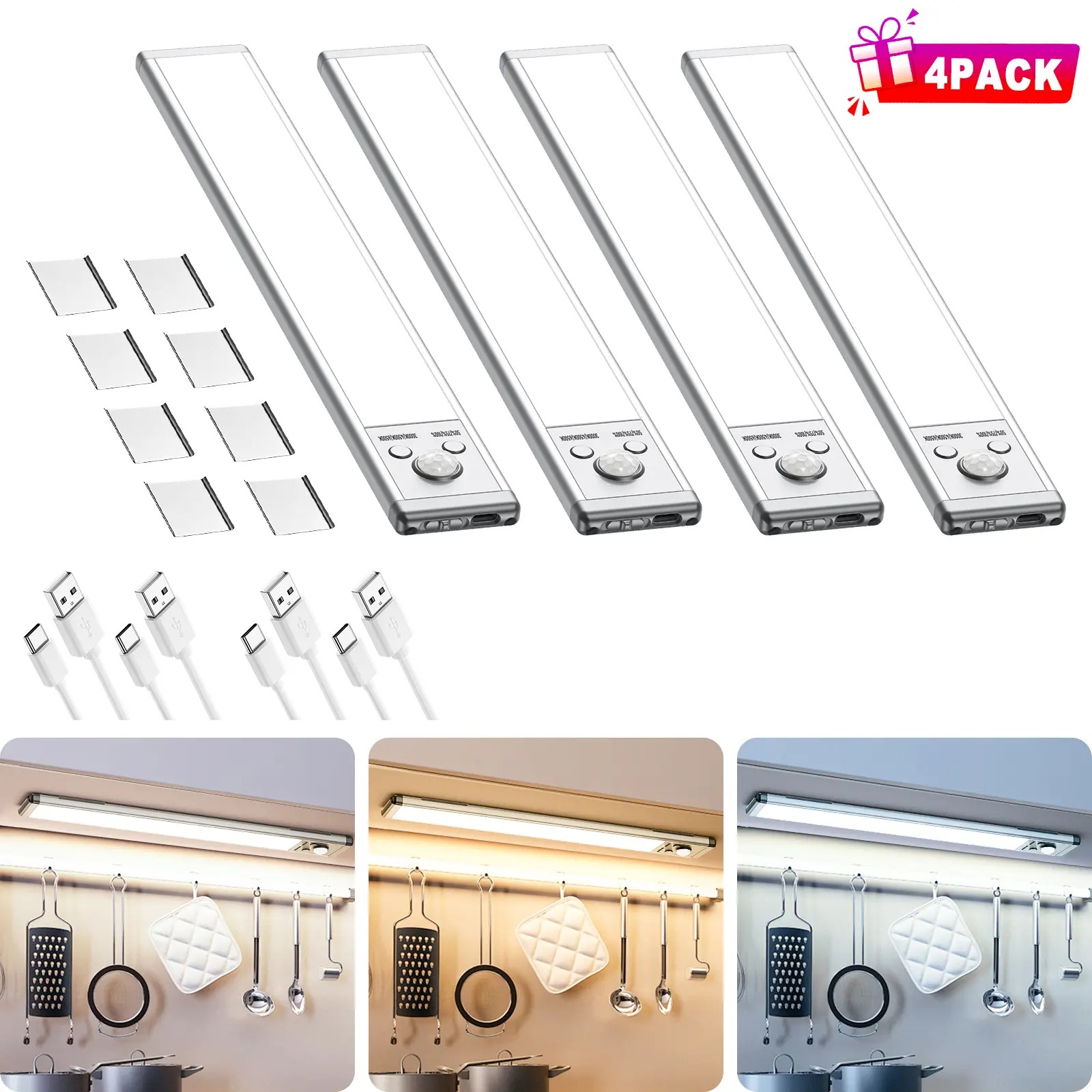 Under Cabinet Lights,Motion Sensor Night Light Indoor,1500mAh USB Rechargeable Light,Magnetic Installation Dimmable Lights for Kitchen