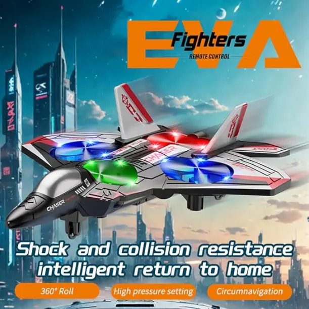 Unisex Kids RC Flying Fighter Jet Toy - Durable EVA Foam, Wireless Remote Controller Aeroplanes, Multiple Flying Modes, Adjustable Speed, Cool Stunt Rotation, Rechargeable Battery, LED Lights, Learning Toy.