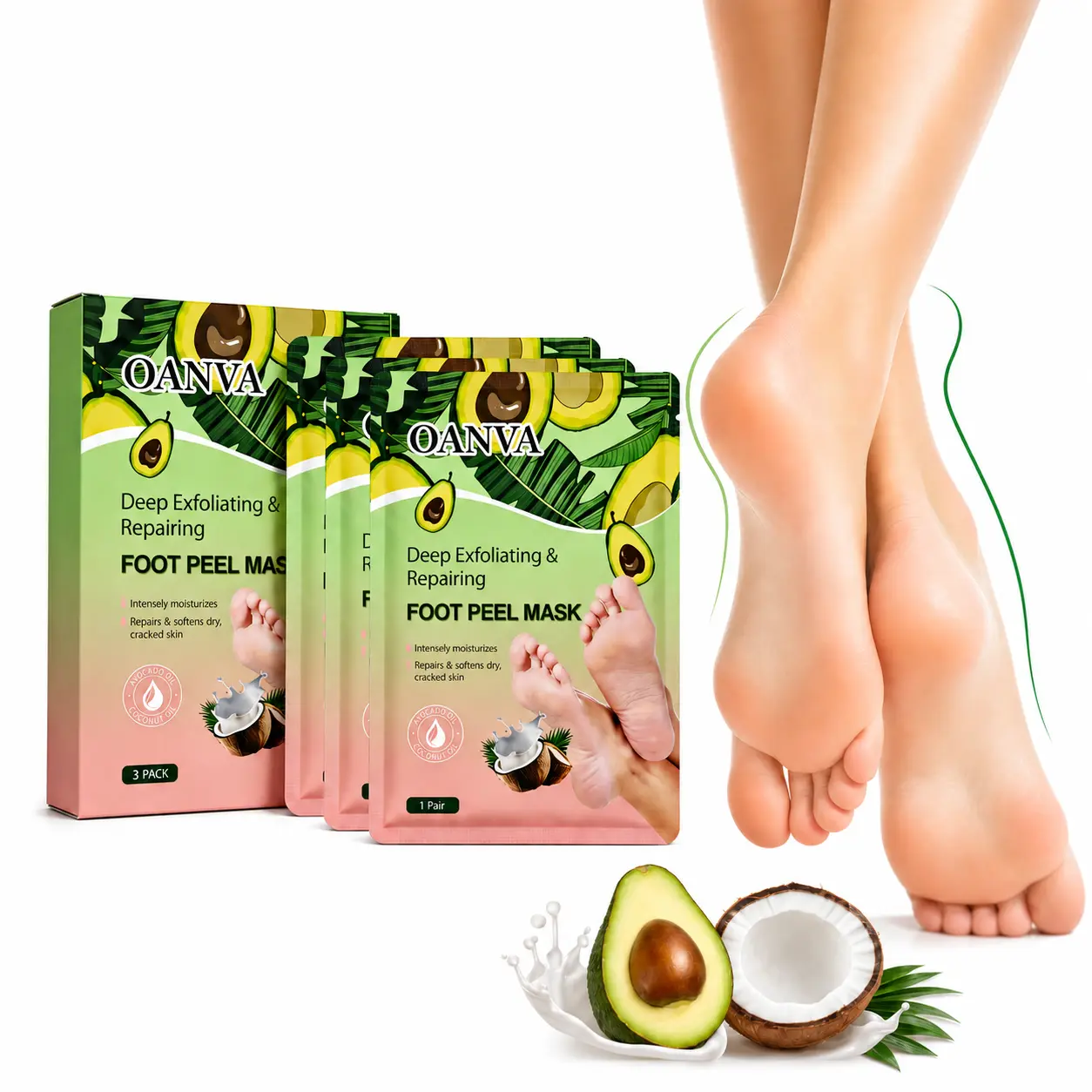 Foot Peeling Mask, Exfoliating Foot Peel Mask with Avocado Oil & Coconut Oil, Remove Dry Dead Skin & Calluses, Repair Cracked Heels for Baby Soft Feet