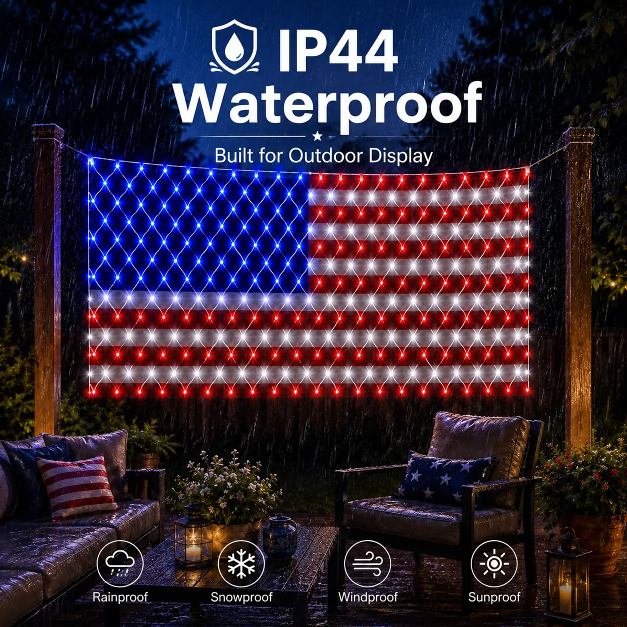 Solar American Flag Lights Outdoor American Flag Net Lights 6.5ft x 3.28ft Super Bright,Memorial Day Decorations of The United States for Independence/National/Memorial Day,July 4th Waterproof solar lights outdoor