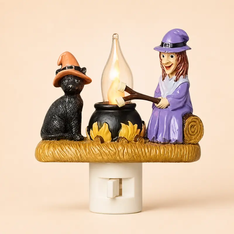 3D Flickering Campfire Plug-In Night Light, Halloween & Christmas Character LED Nightlight, Cute Indoor Holiday Decoration for Bedroom, Hallway and Gifts.