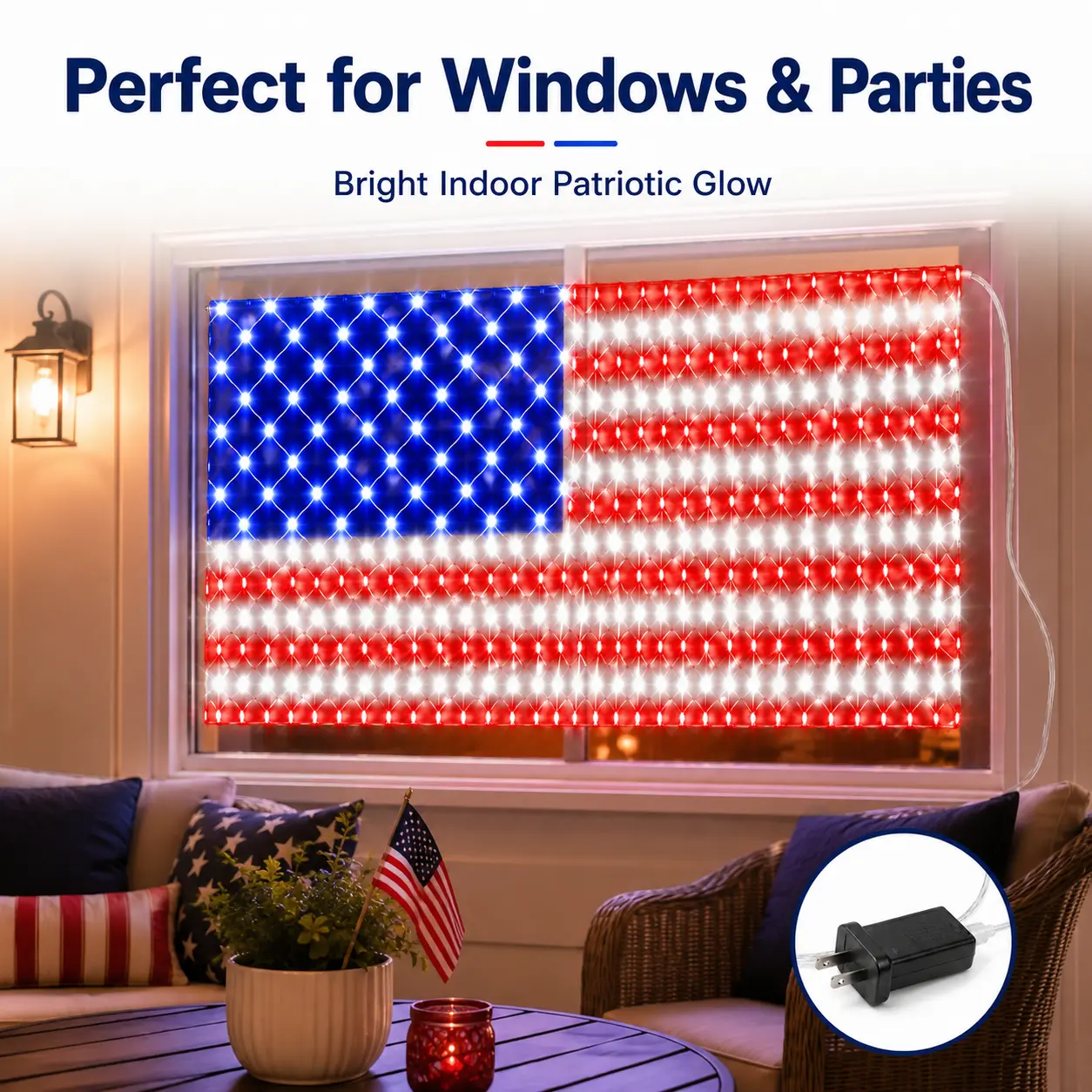 Solar American Flag Lights Outdoor American Flag Net Lights 6.5ft x 3.28ft Super Bright,Memorial Day Decorations of The United States for Independence/National/Memorial Day,July 4th Waterproof solar lights outdoor