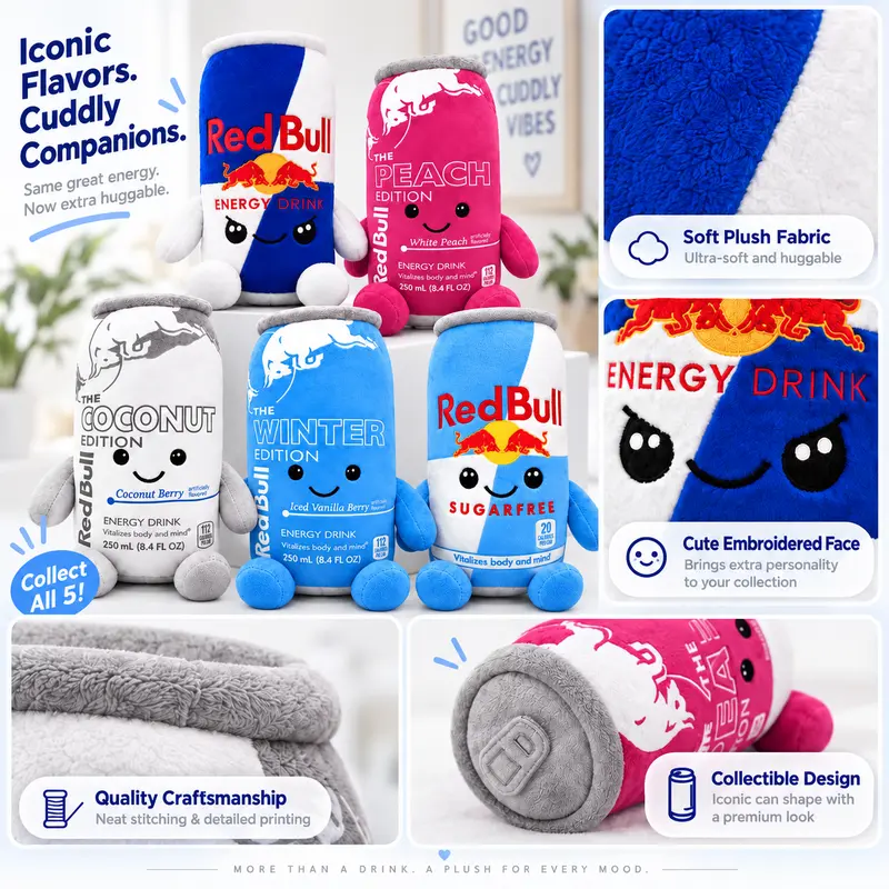 Energy Drink Can Plush Toy  5 Styles Available, 8.7 in Cute Soft Stuffed Doll, Sold Individually, Desk & Room Decor